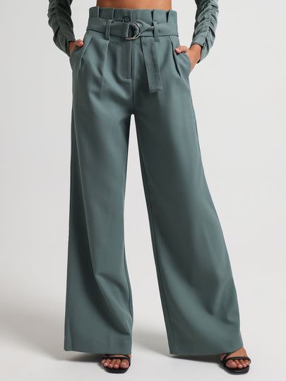 Sammy Belted Paperbag Pants in Sage