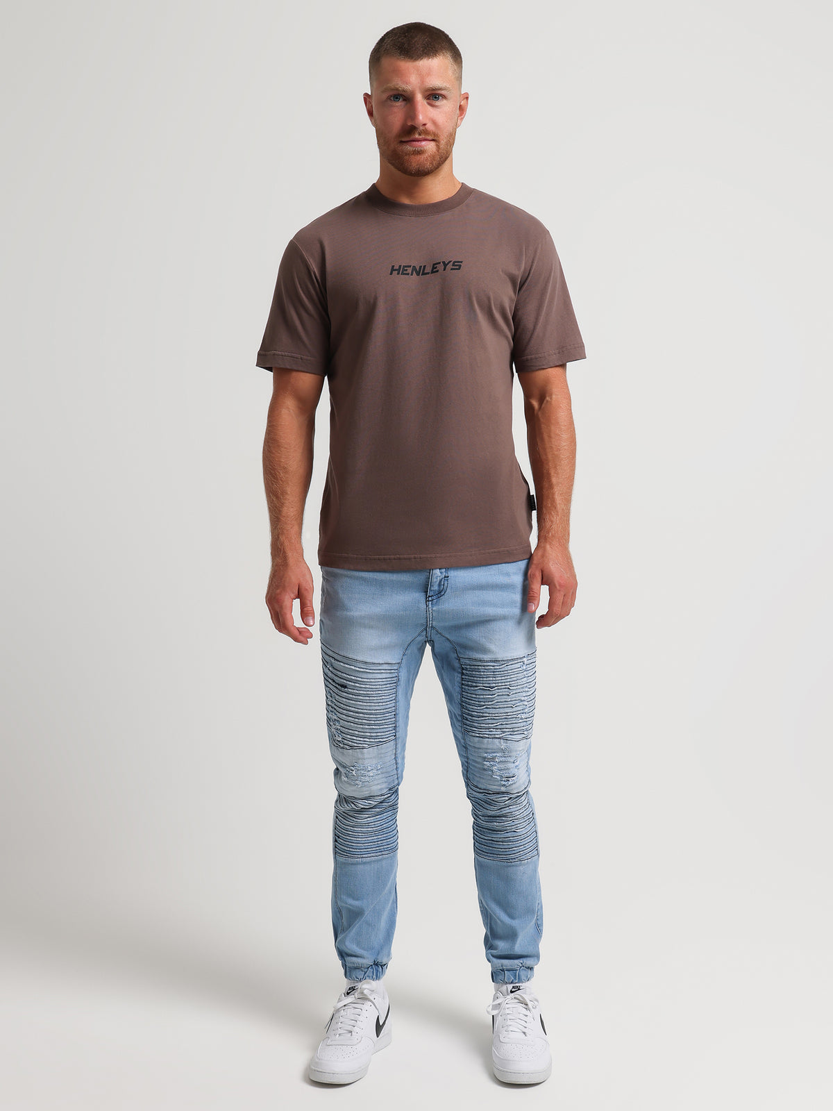 Henleys Falcon Moto Denim Jeans in Sea Blue | Sea Blue