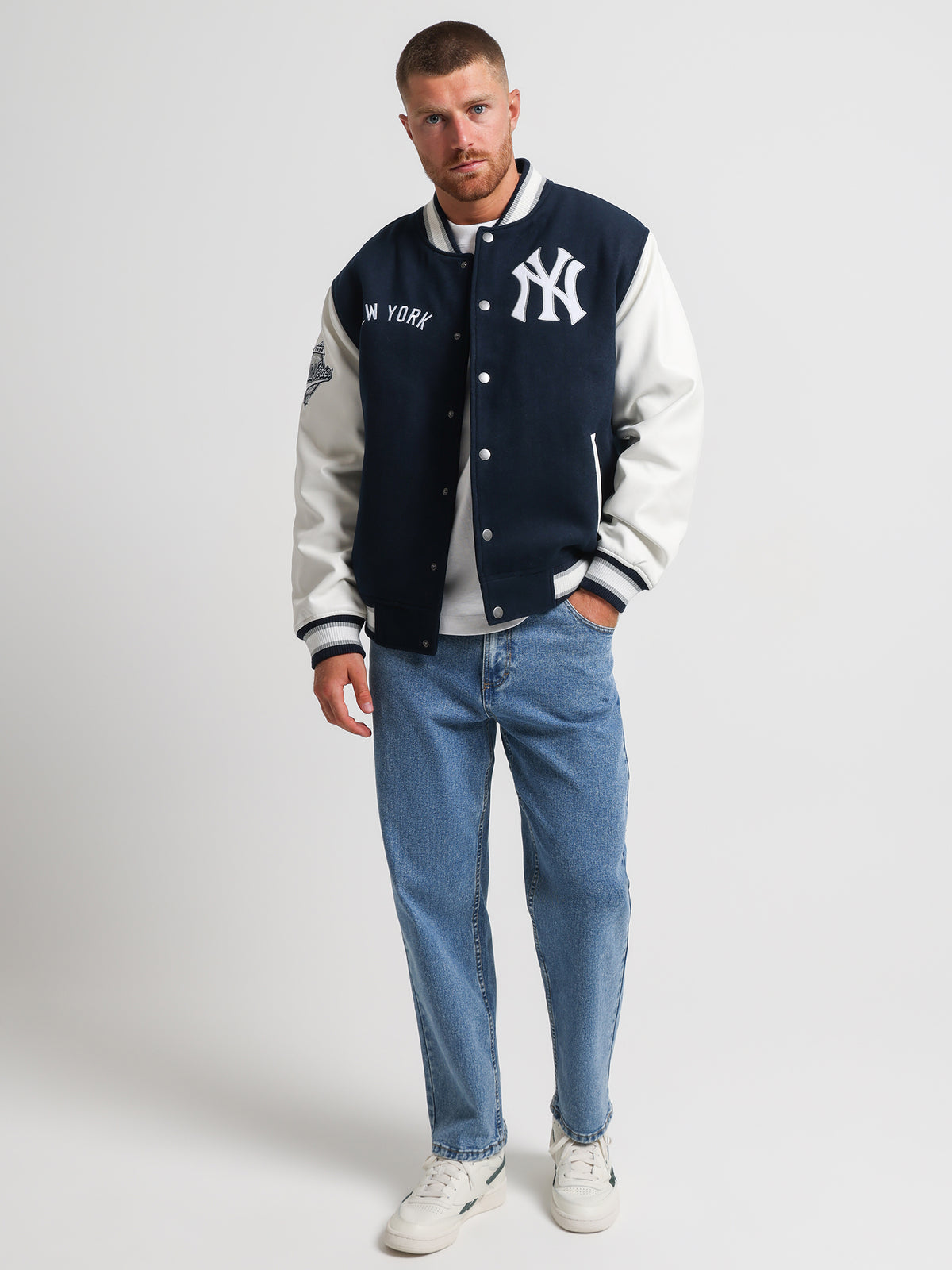 Mitchell & Ness Yankees Athlete Letterman Jacket in Midnight Blue | Midnight