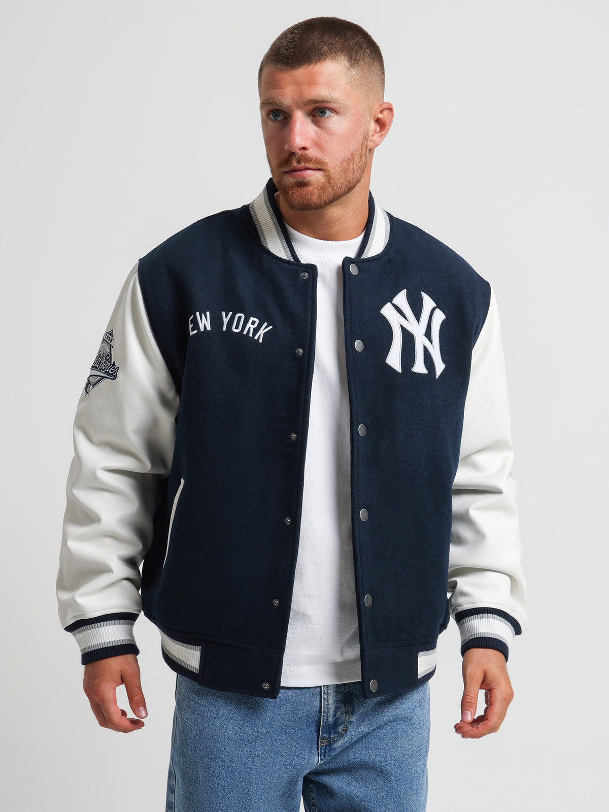 Mitchell & Ness Yankees Athlete Letterman Jacket in Midnight Blue | Midnight