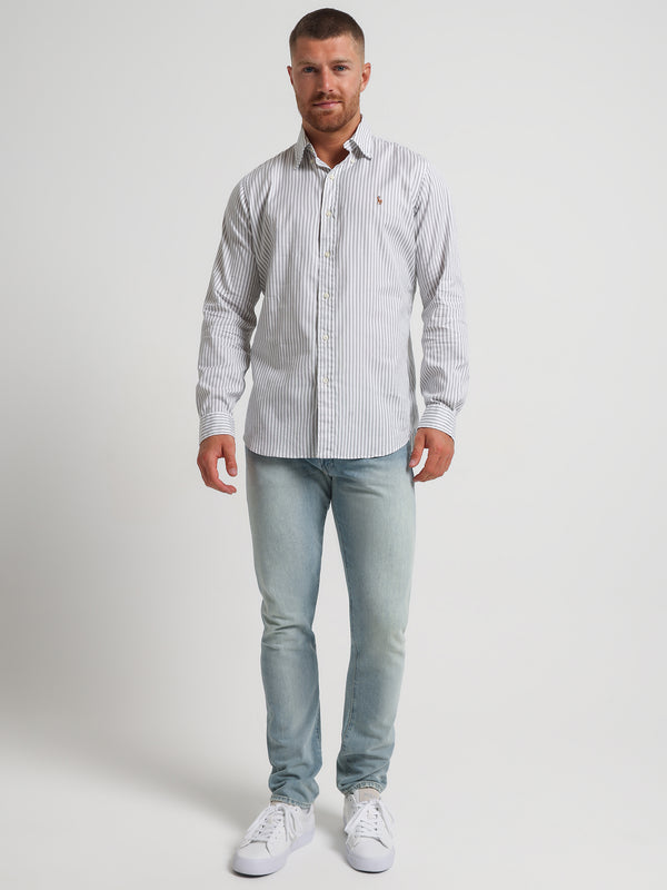 Custom Oxford Striped Button-Down Shirt in Grey & White | Glue Store