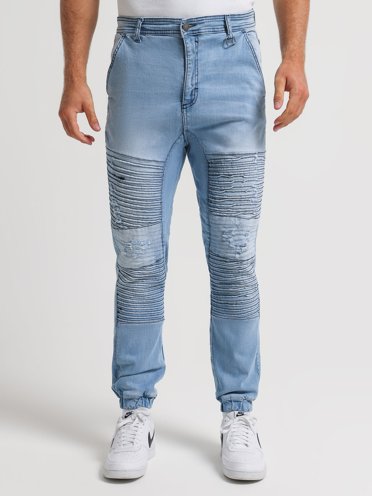 Henleys Falcon Moto Denim Jeans in Sea Blue | Sea Blue