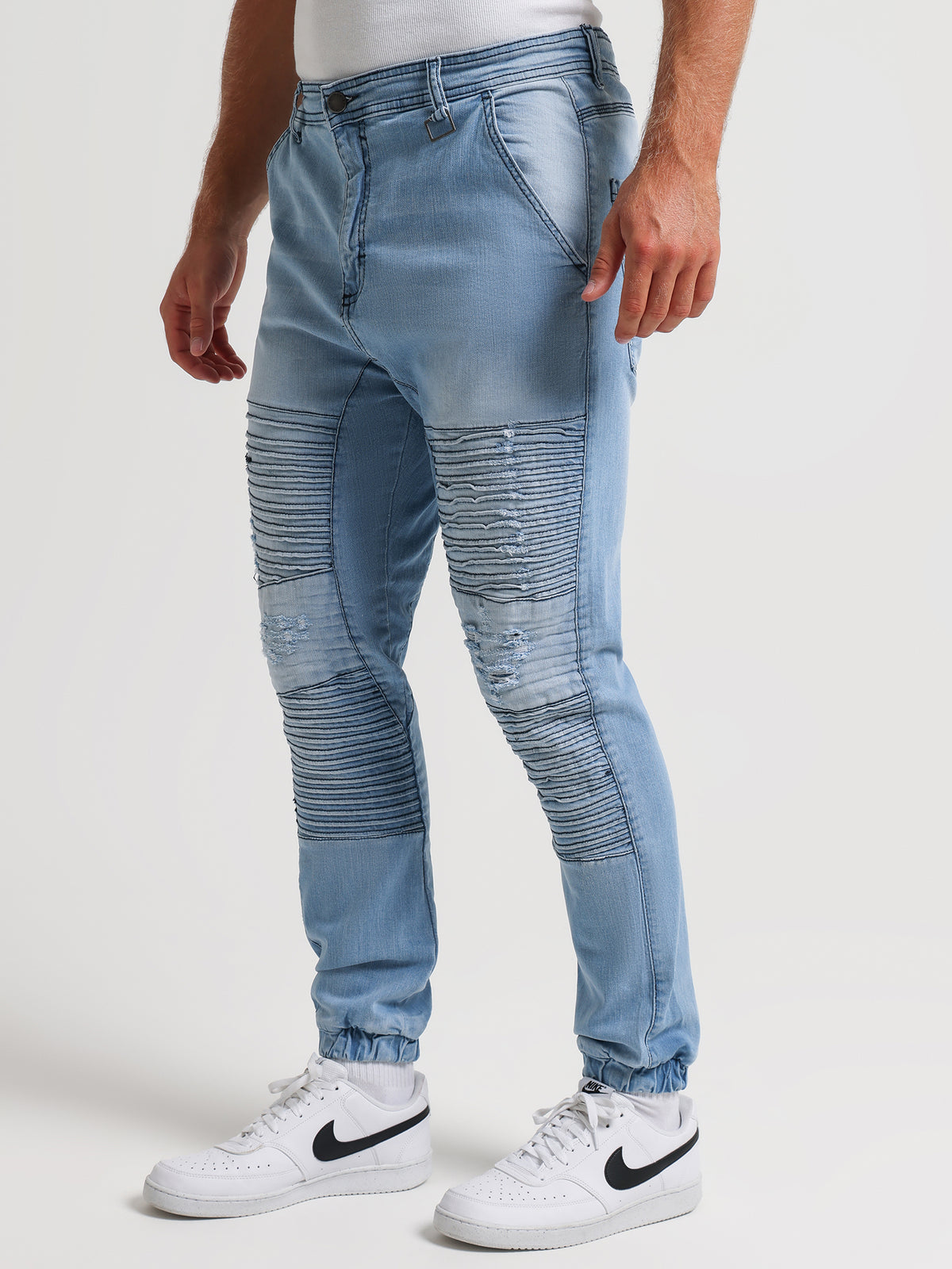 Henleys Falcon Moto Denim Jeans in Sea Blue | Sea Blue