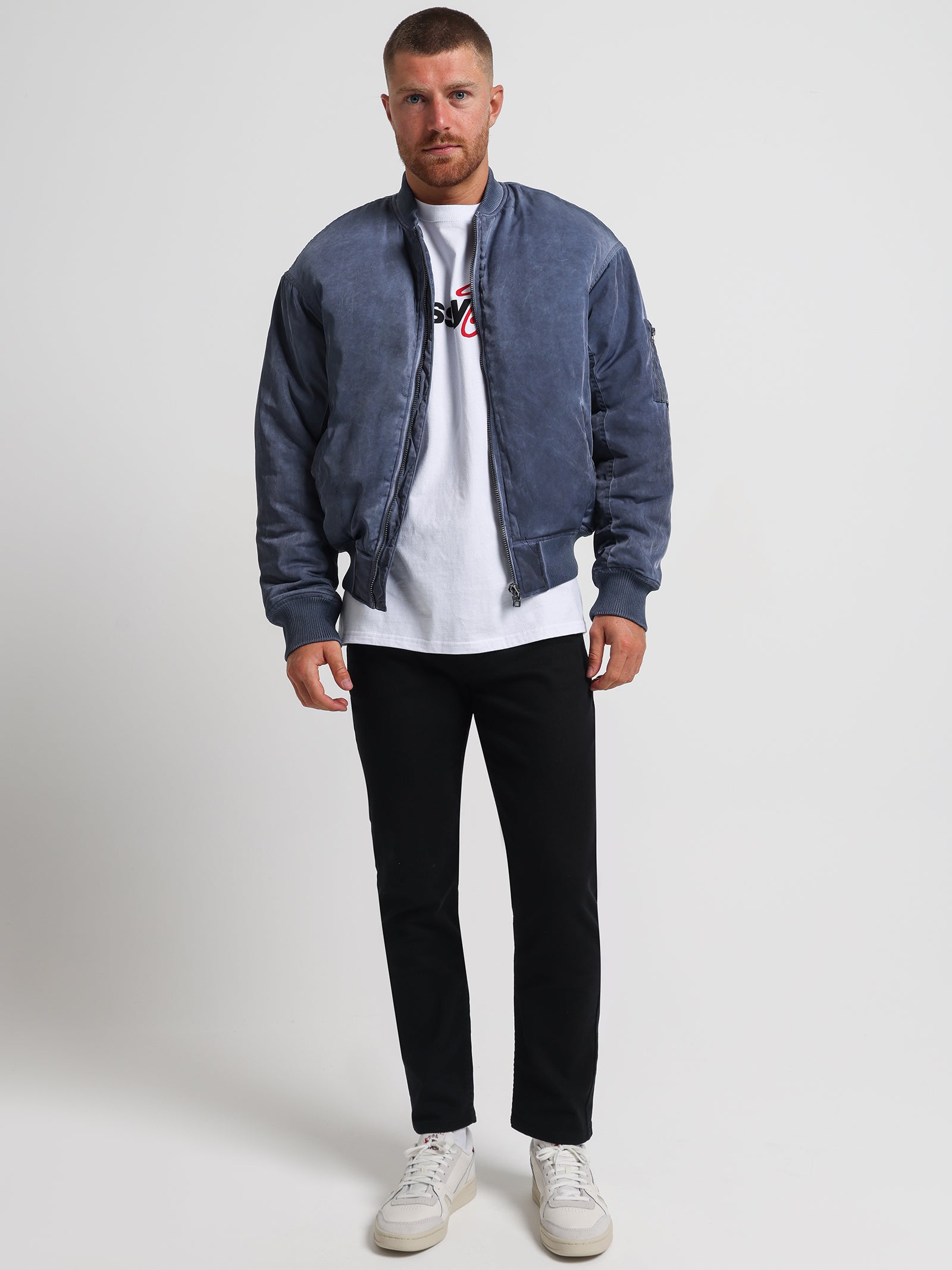 Dyed Nylon Bomber Jacket in Navy - Glue Store