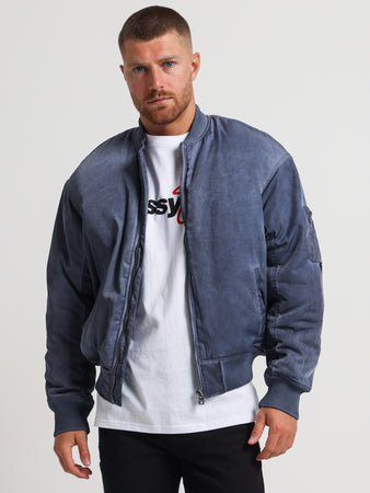 Dyed Nylon Bomber Jacket in Navy - Stussy