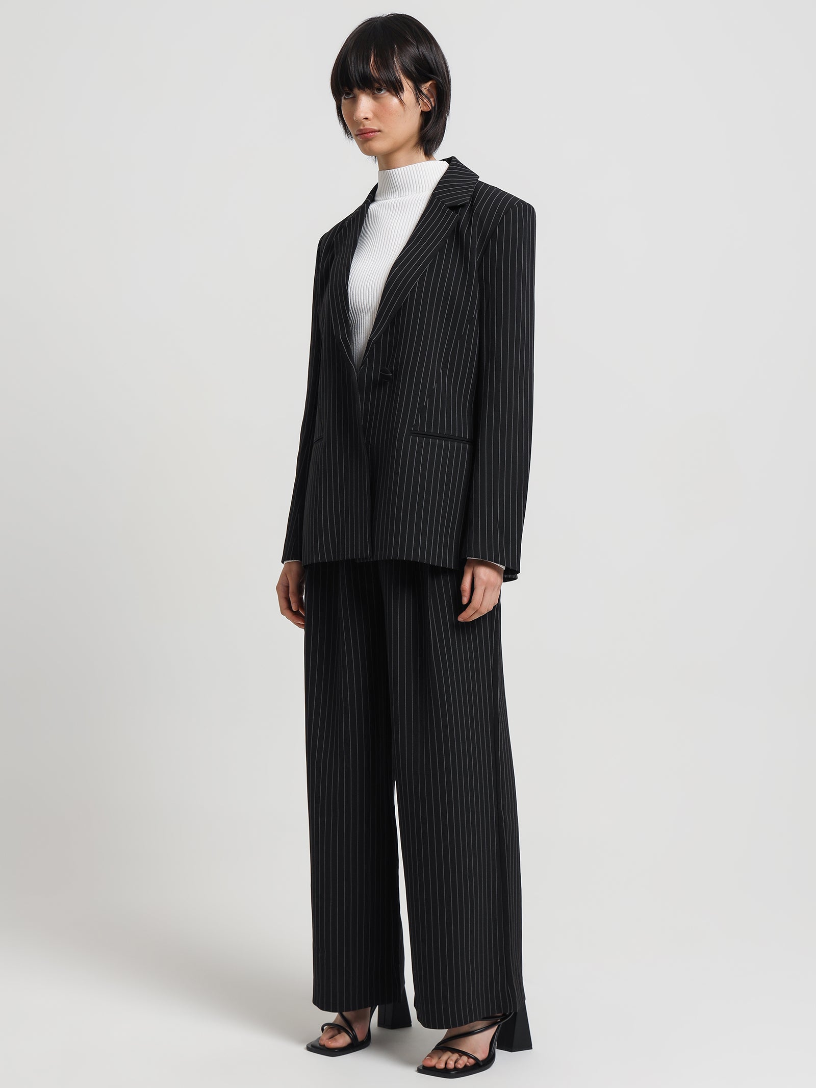 Taryn Blazer in Black Pinstripe