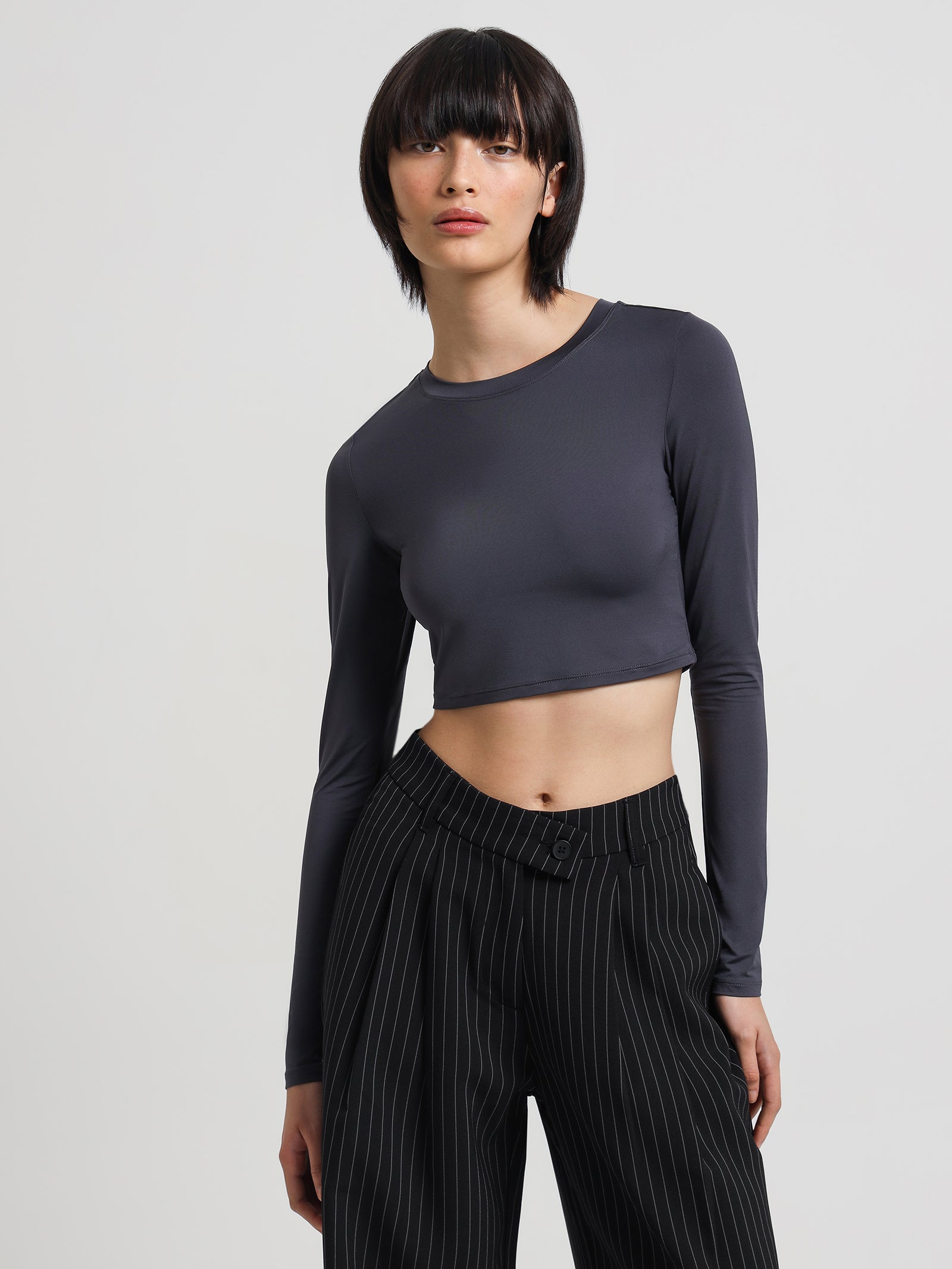 Mse MSE Standard Long Sleeve Crop in Slate Slate | Glue Store