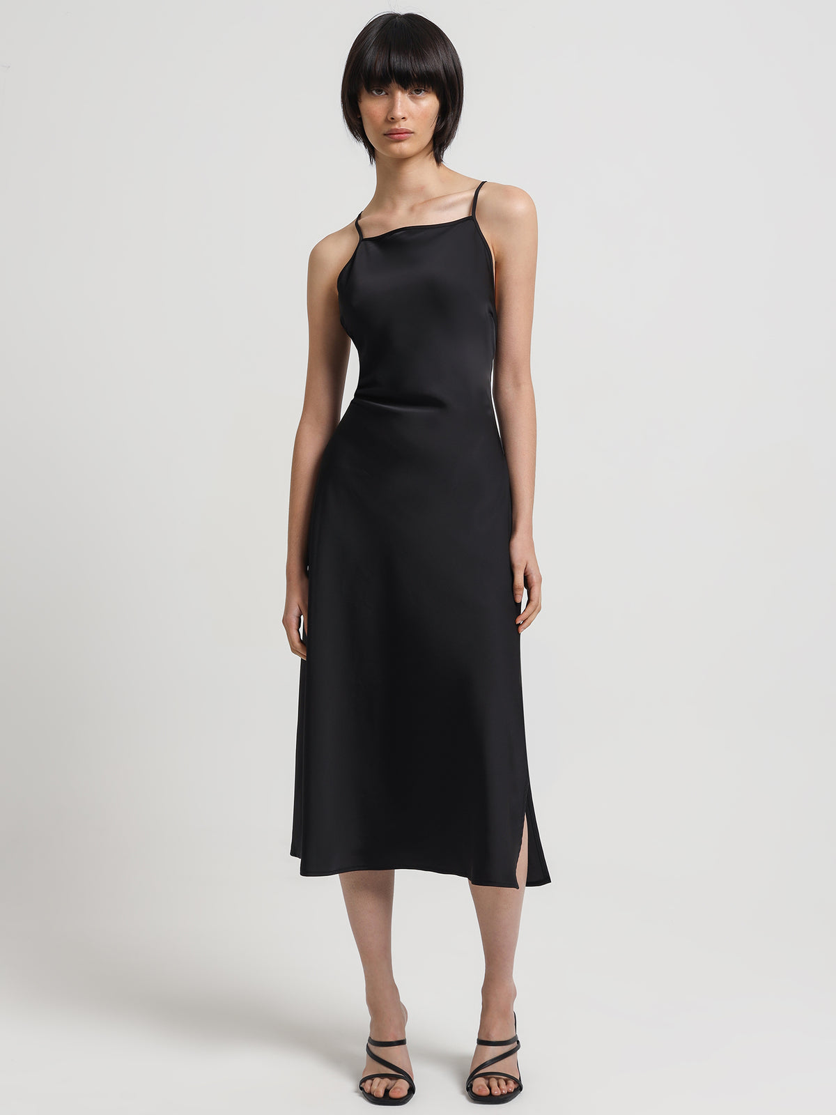 MSE Karis Satin Midi Dress in Black | Black