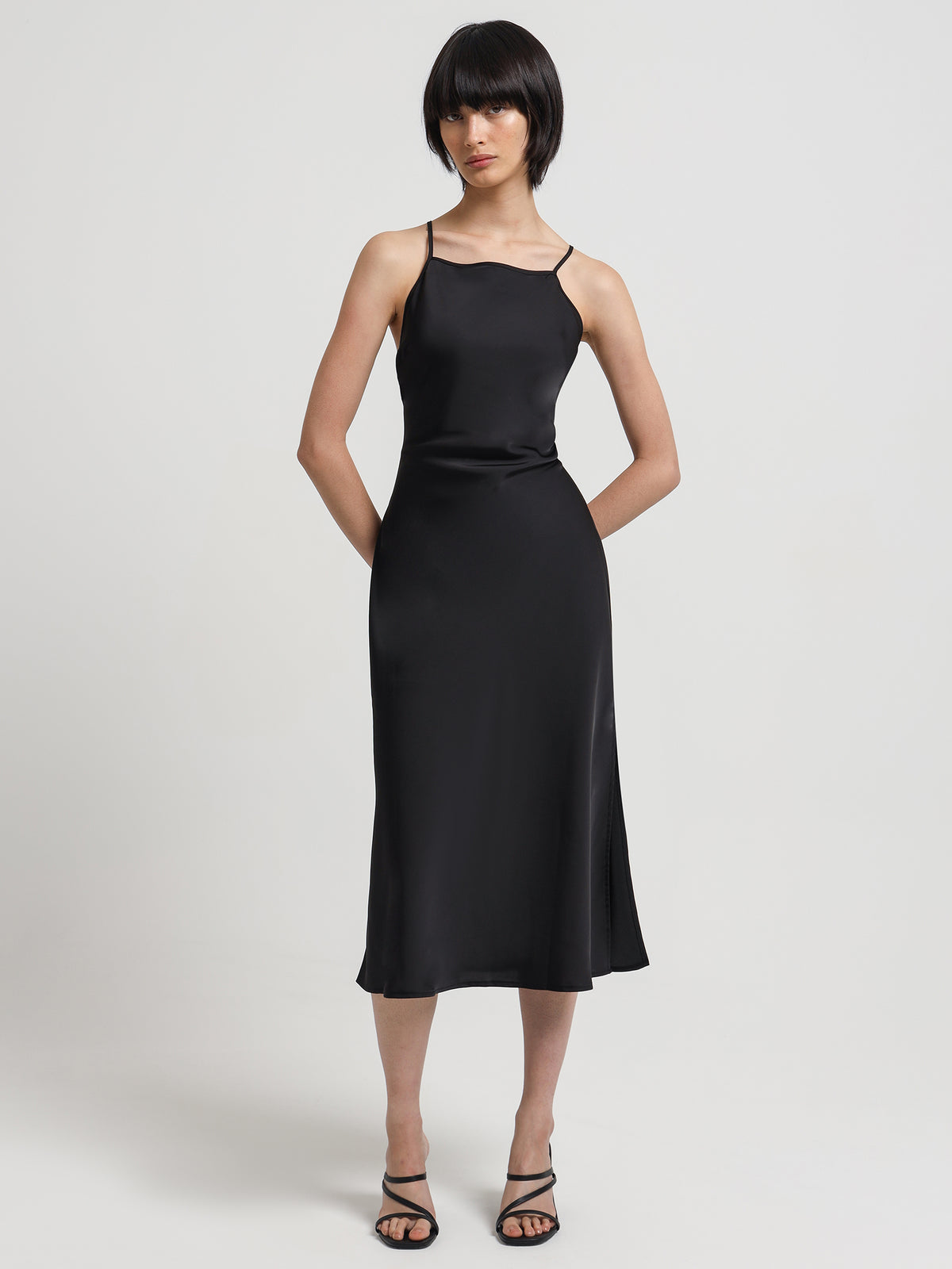 MSE Karis Satin Midi Dress in Black | Black