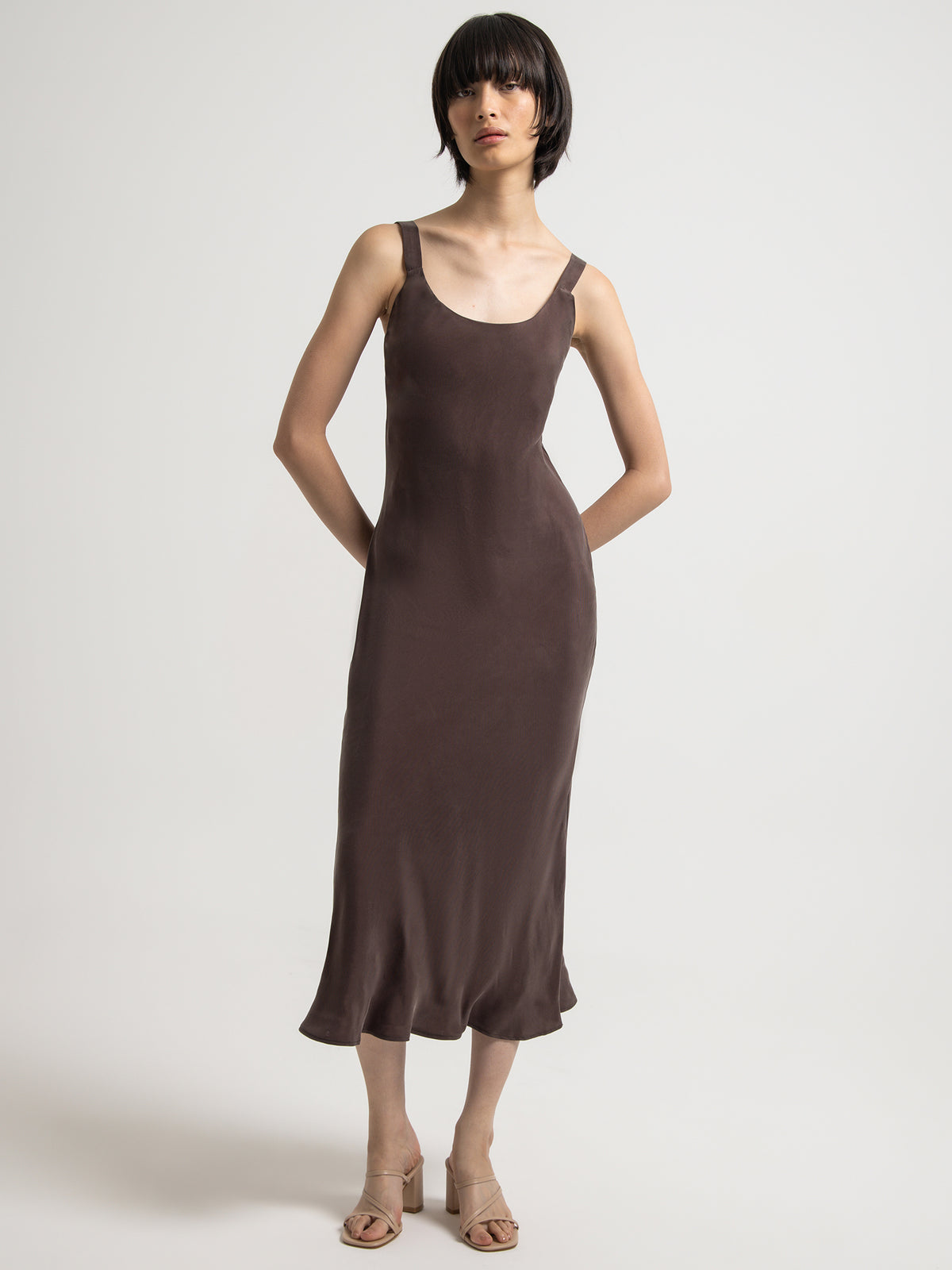 Nude Lucy Ren Cupro Slip Dress in Cinder Brown | Cinder