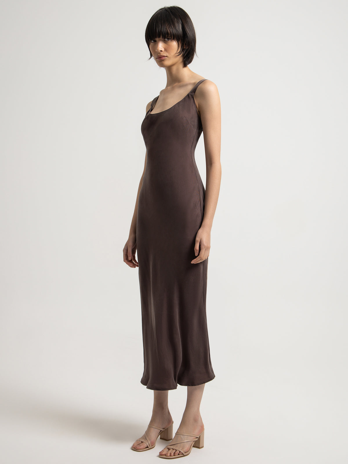 Nude Lucy Ren Cupro Slip Dress in Cinder Brown | Cinder