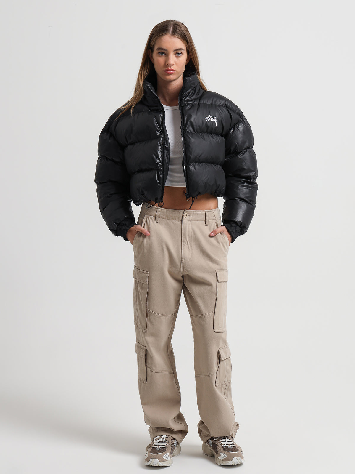 Stussy Stock Crop Puffer Jacket in Black | Black