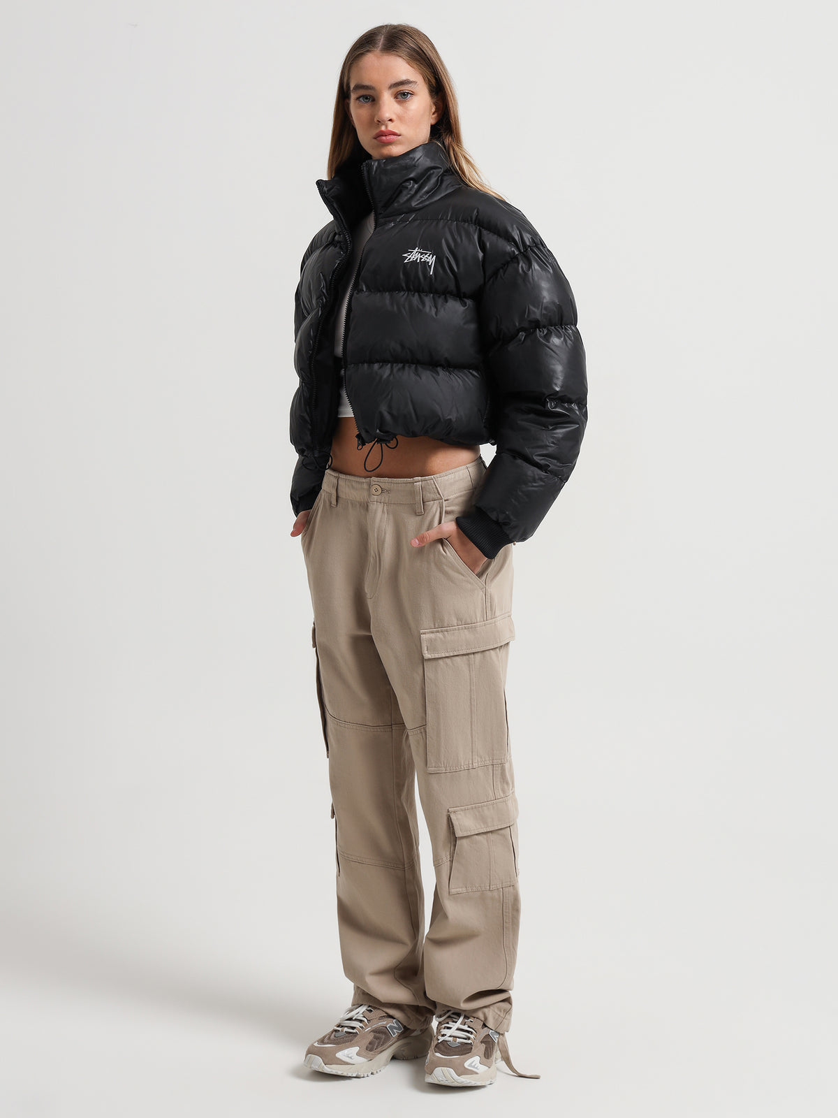 Stussy Stock Crop Puffer Jacket in Black | Black