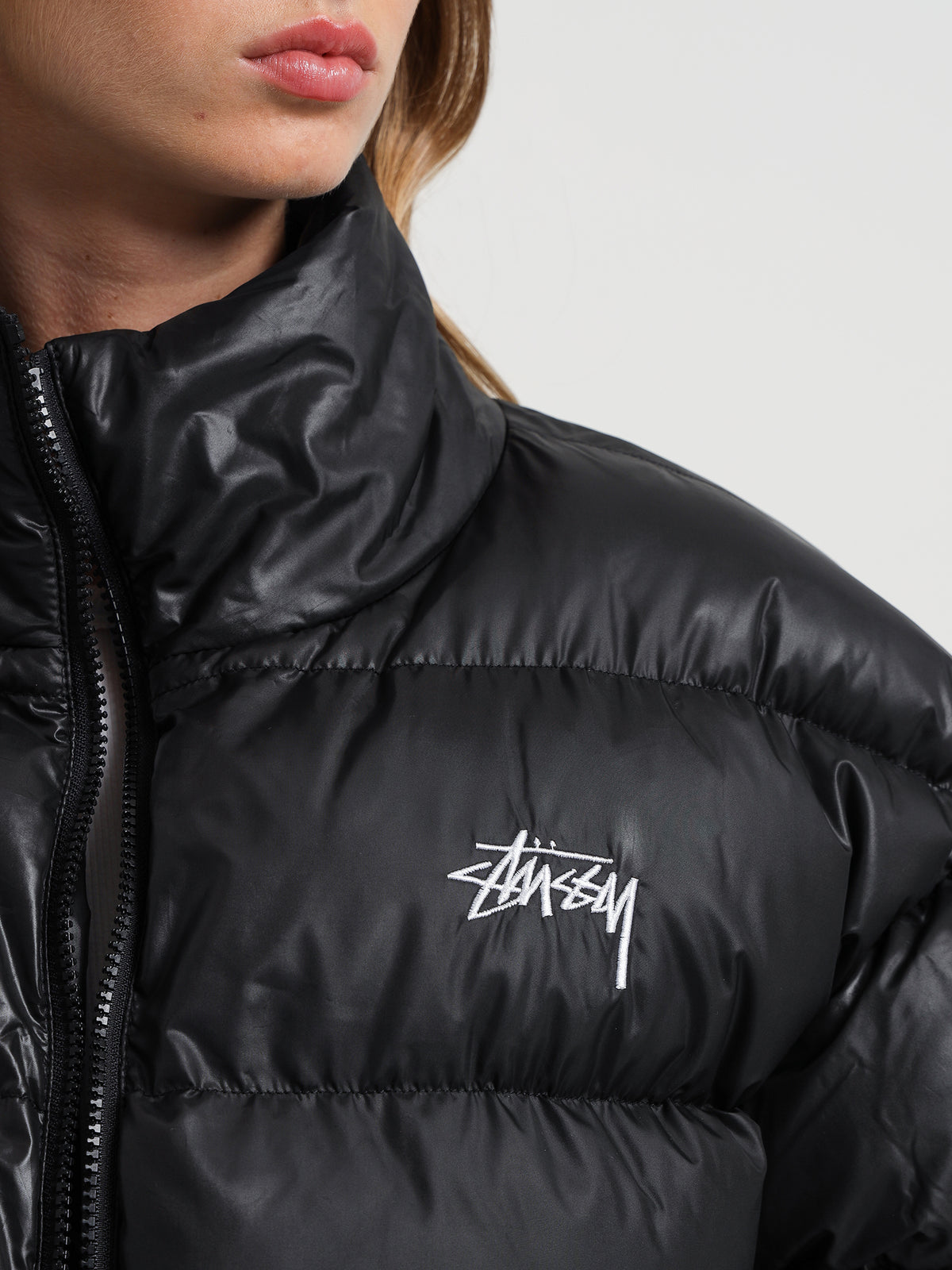 Stussy Stock Crop Puffer Jacket in Black | Black