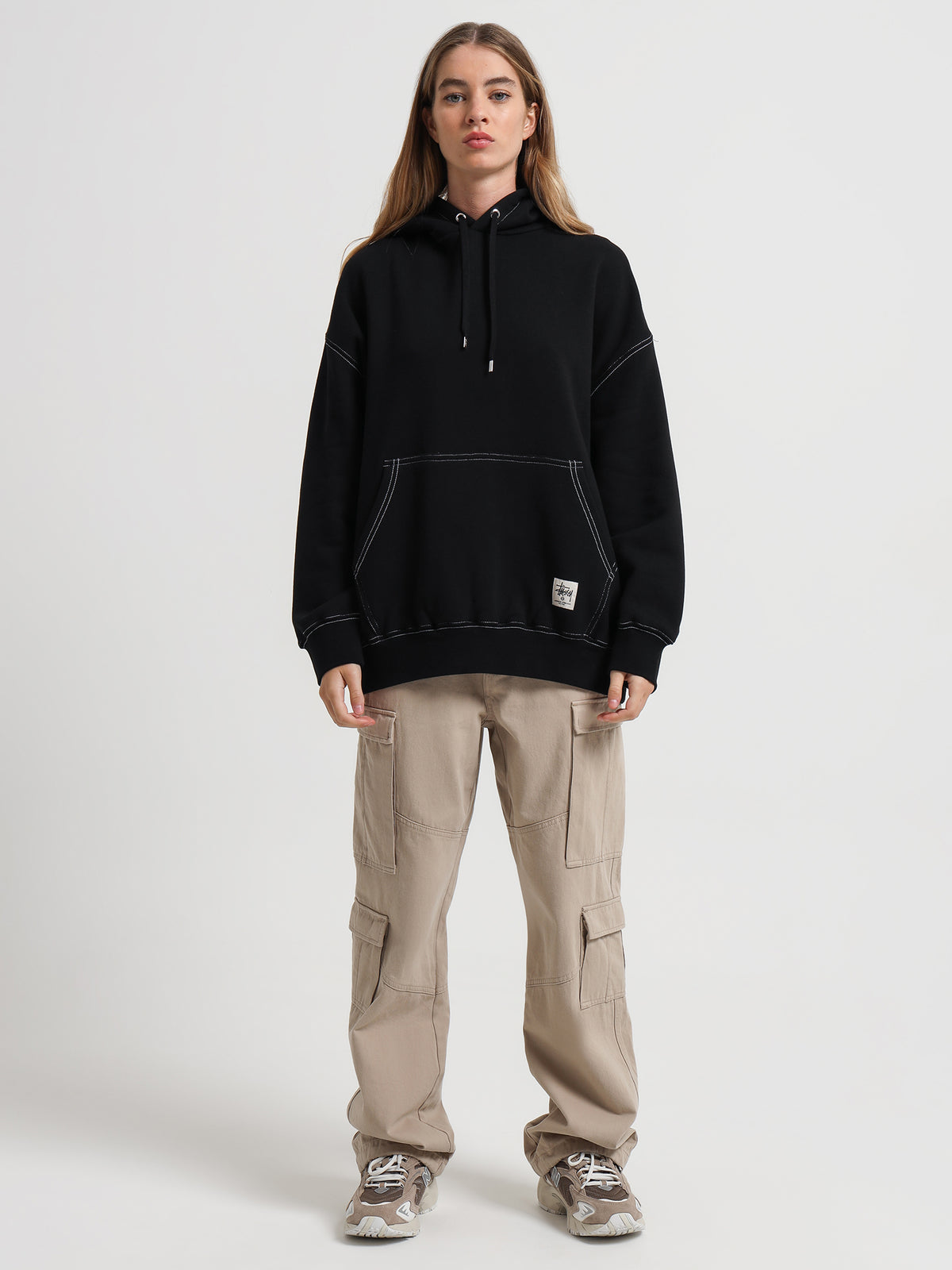 Contrast Stitch Oversized Hoodie in Black