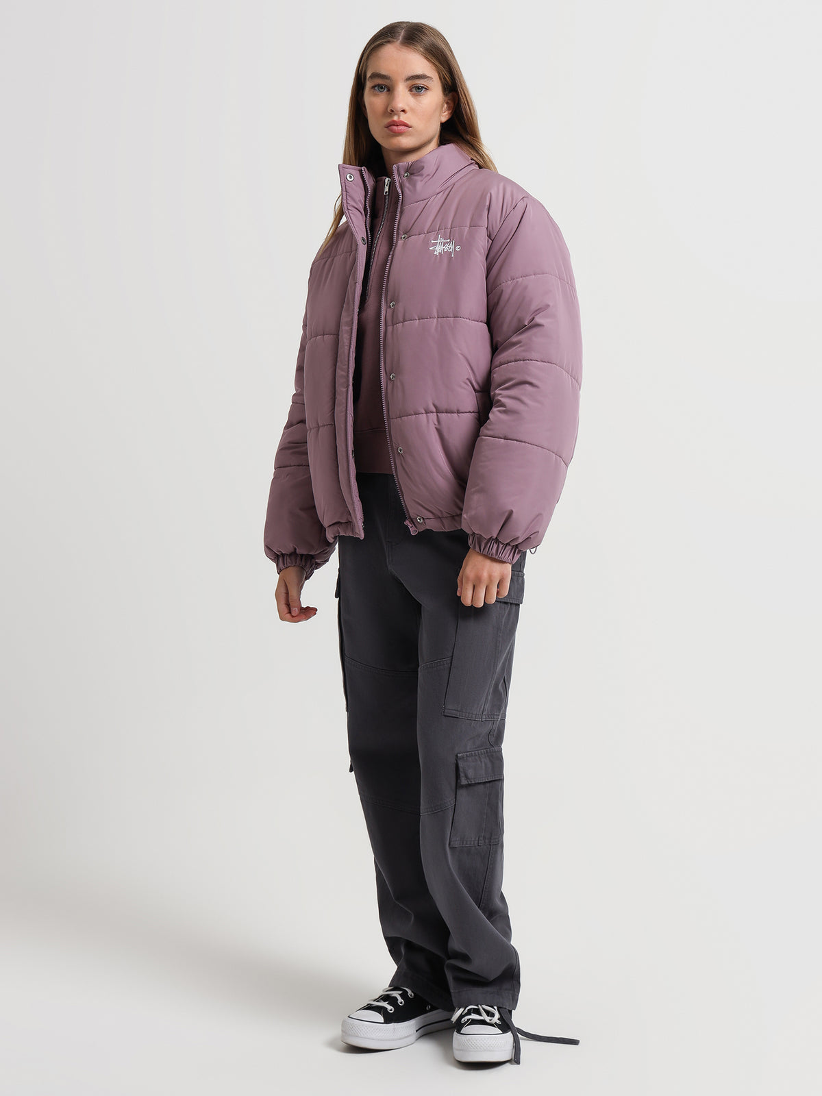 Stussy Graffiti Puffer Jacket in Rose | Rose