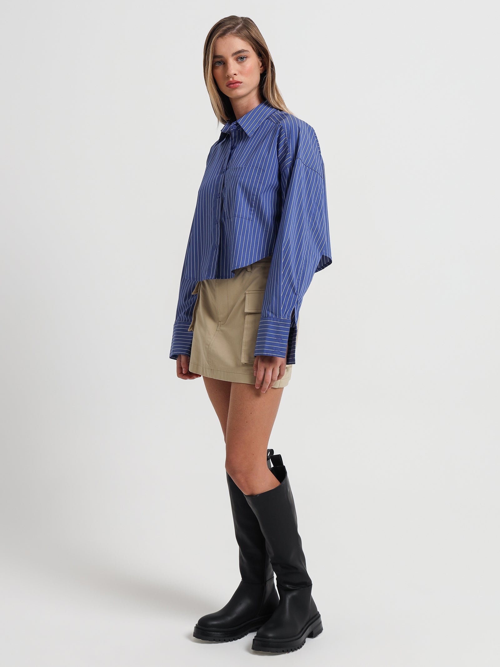 Misha urban Jacey Cropped Oversized Shirt in Dutch Blue | Glue Store