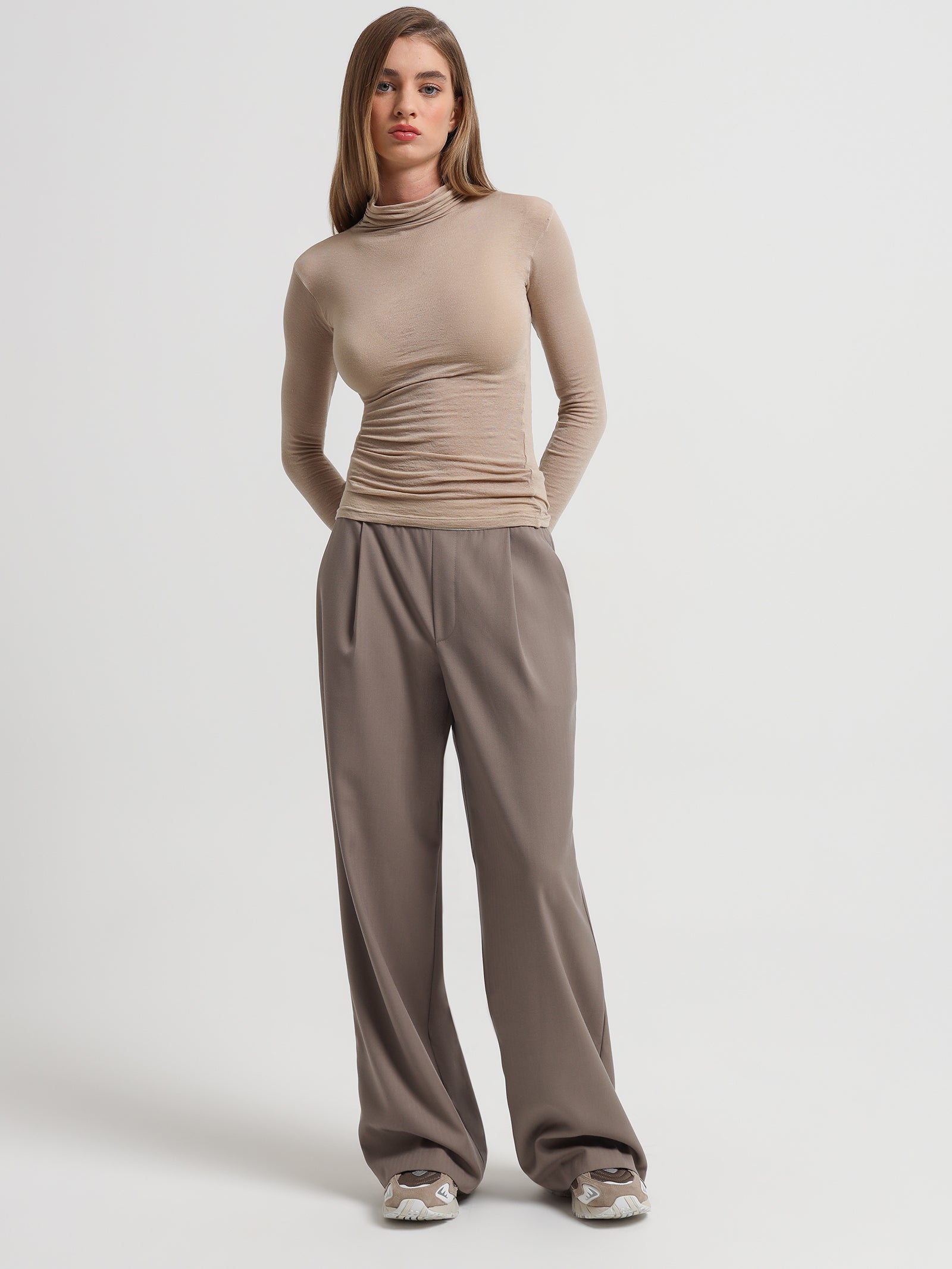 Monroe Elasticated Waist Pants in Desert Taupe