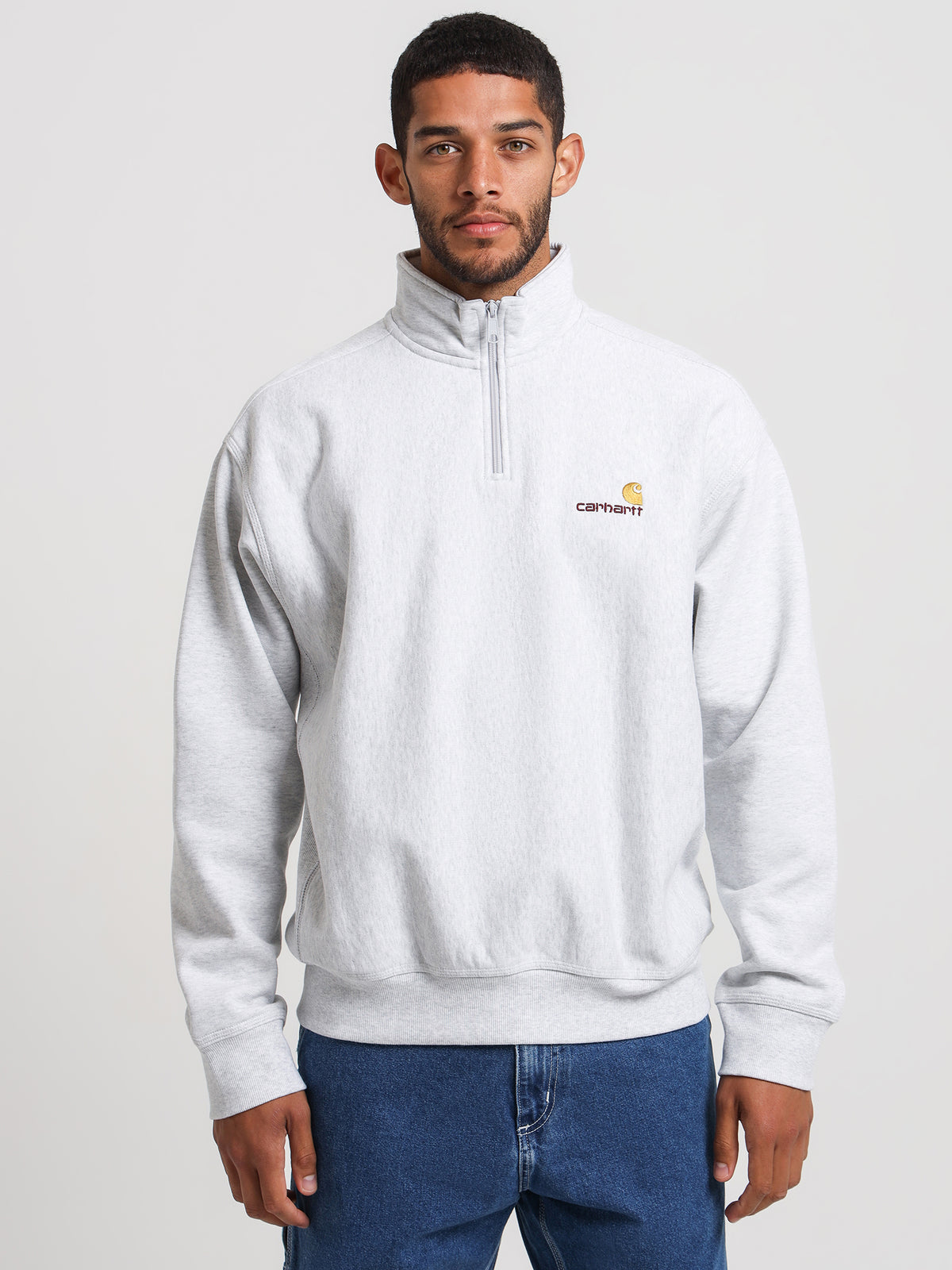 Carhartt Wip Half Zip American Zip Sweat in Ash Heather Grey | Ash Heather