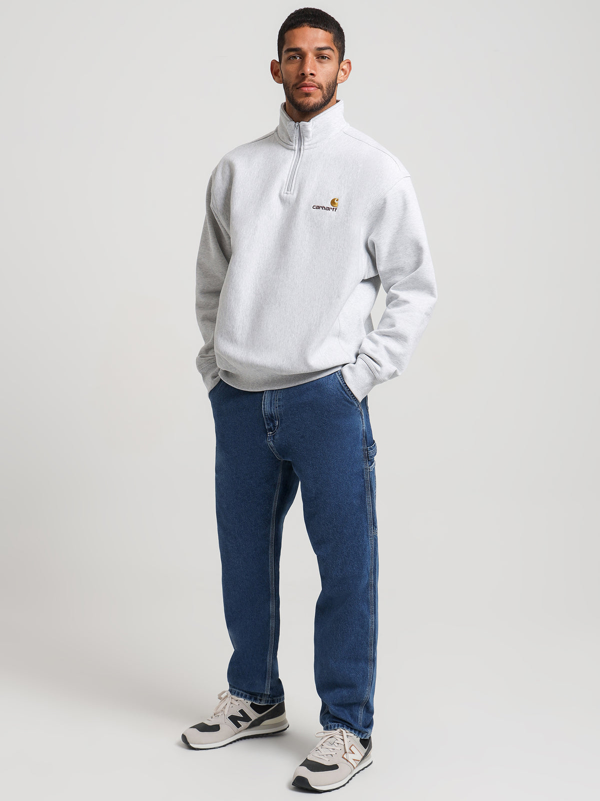 Carhartt Wip Half Zip American Zip Sweat in Ash Heather Grey | Ash Heather