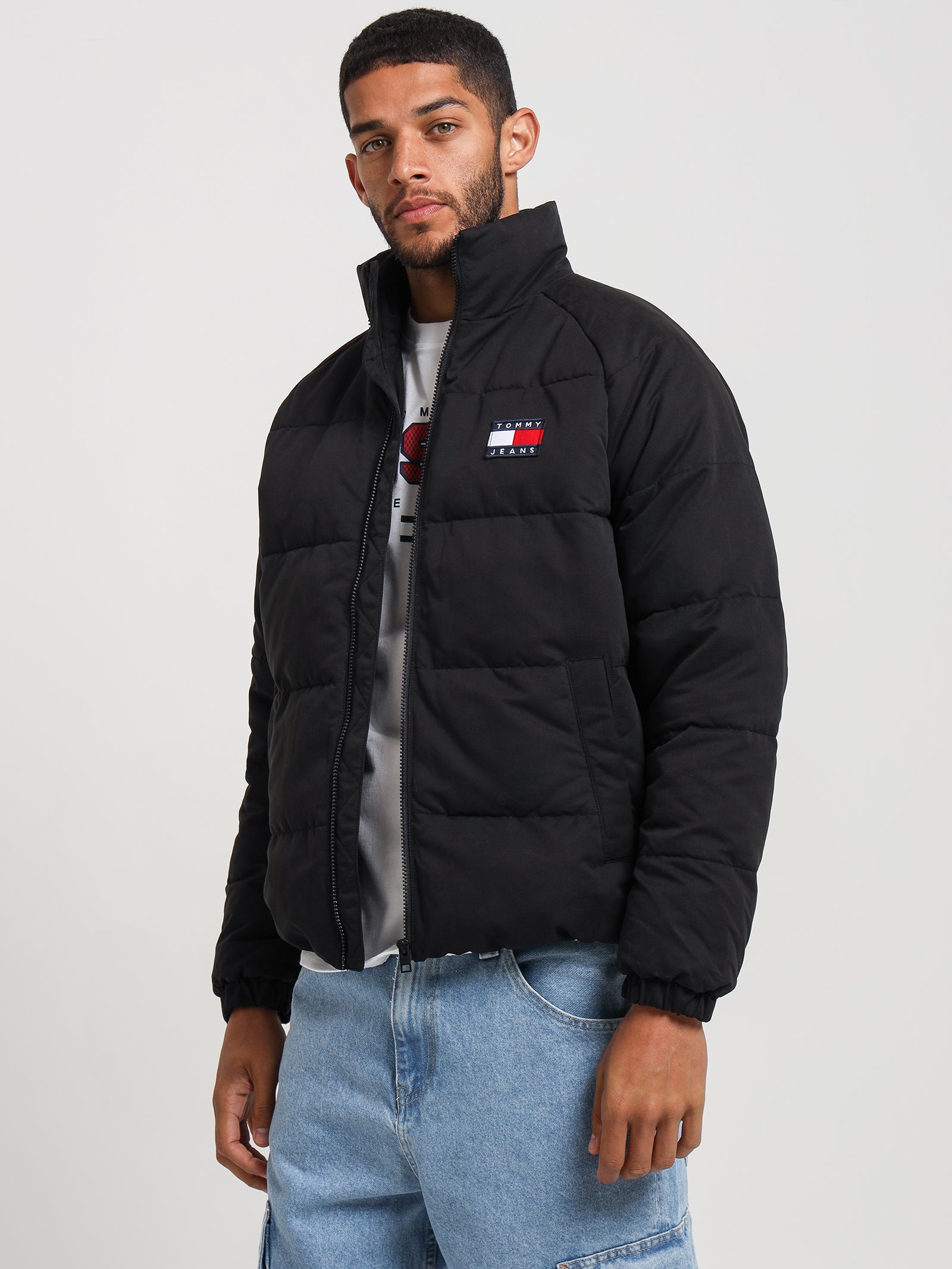 Tommy Graphic Puffer Jacket in Black