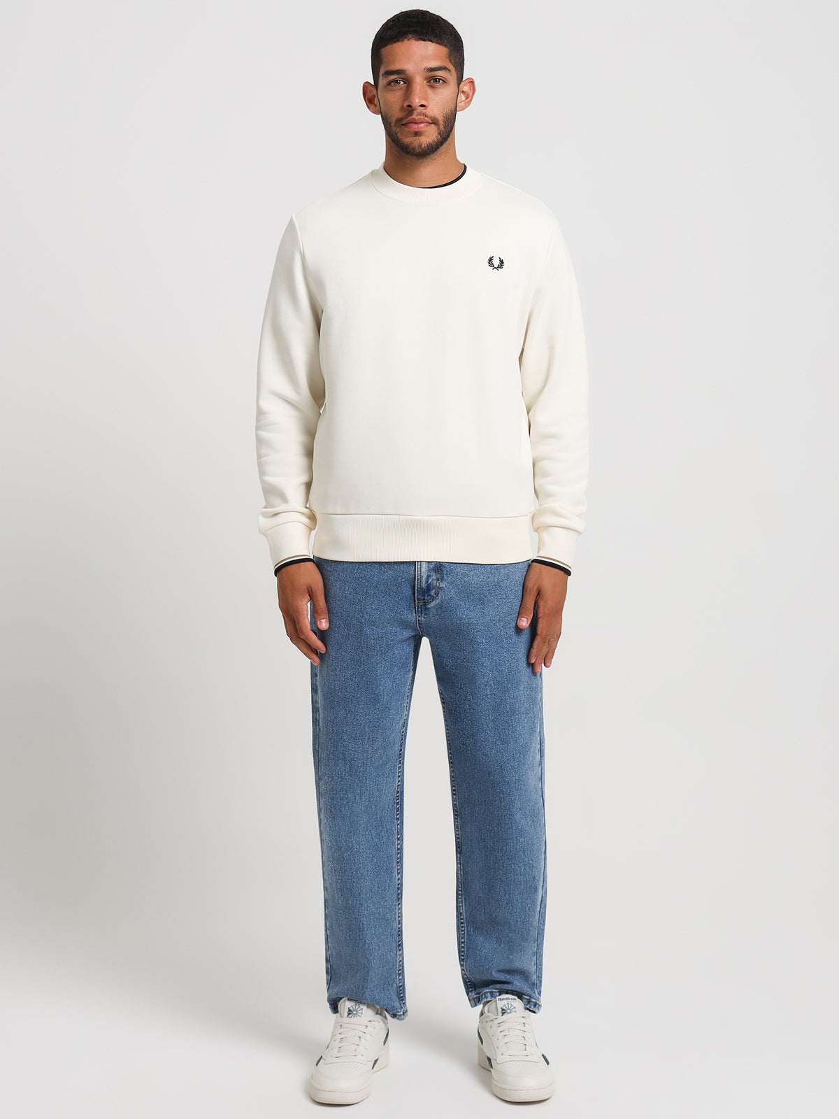 Fred Perry Crew Neck Sweatshirt in Ecru White | Ecru