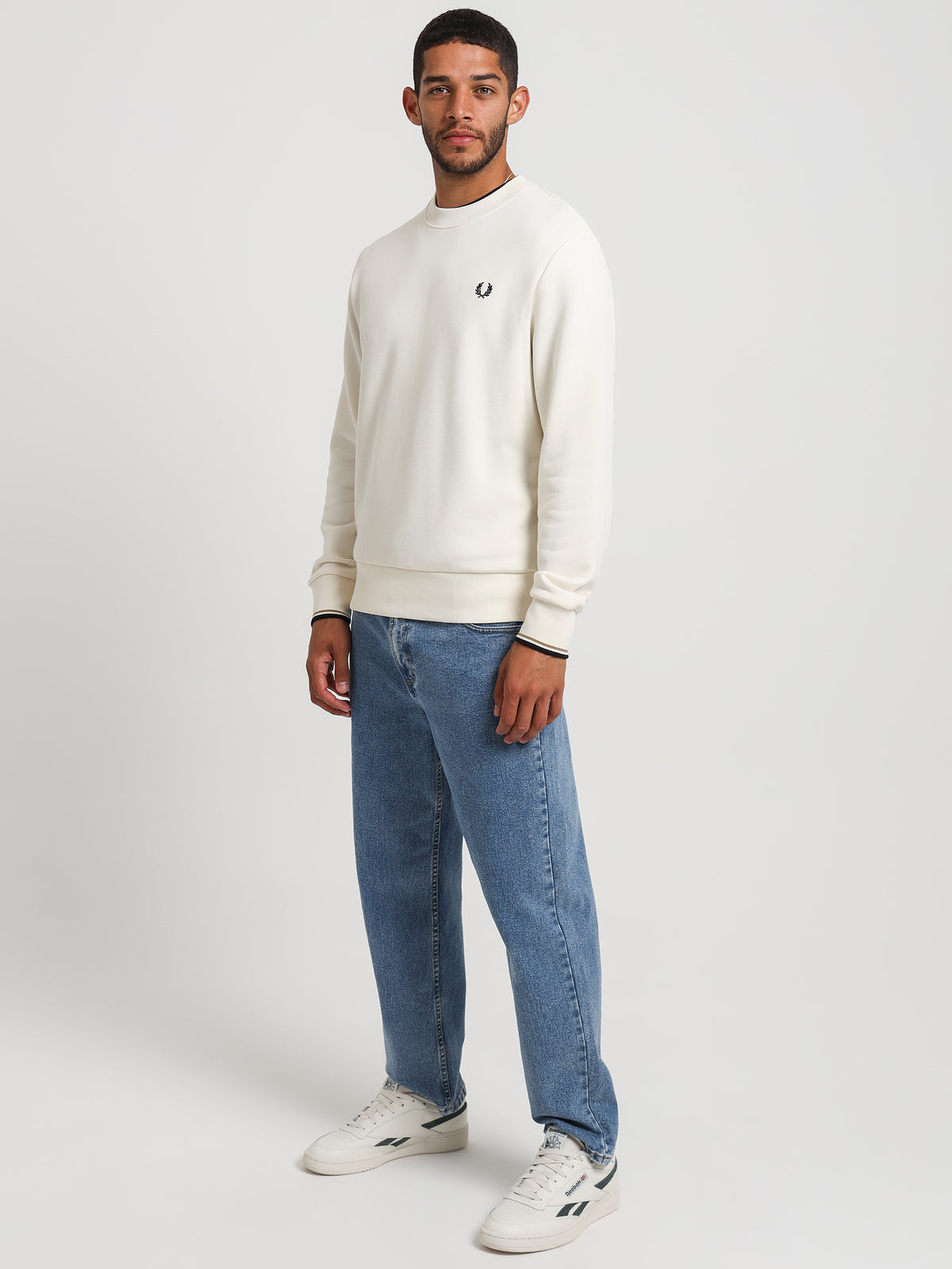 Fred Perry Crew Neck Sweatshirt in Ecru White | Ecru