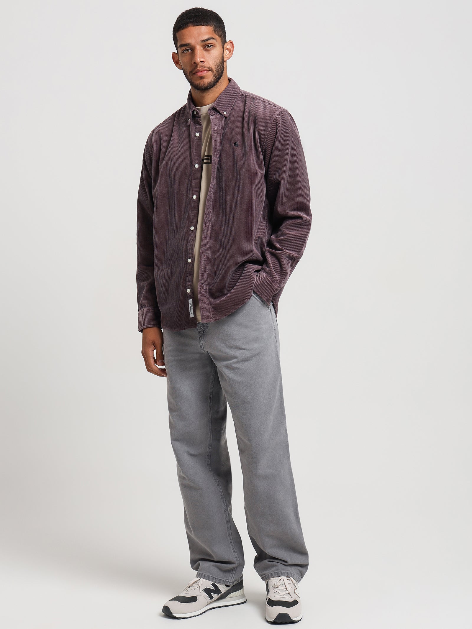 Long Sleeve Madison Cord Shirt in Misty Thistle & Black - Glue Store