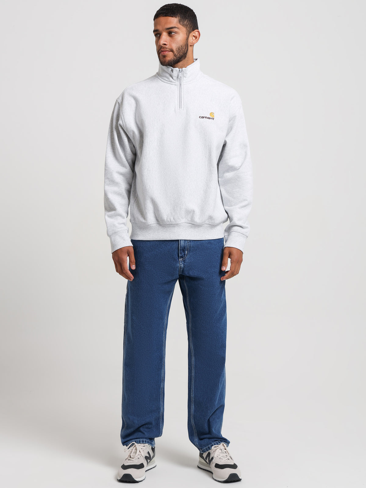 Carhartt Wip Half Zip American Zip Sweat in Ash Heather Grey | Ash Heather