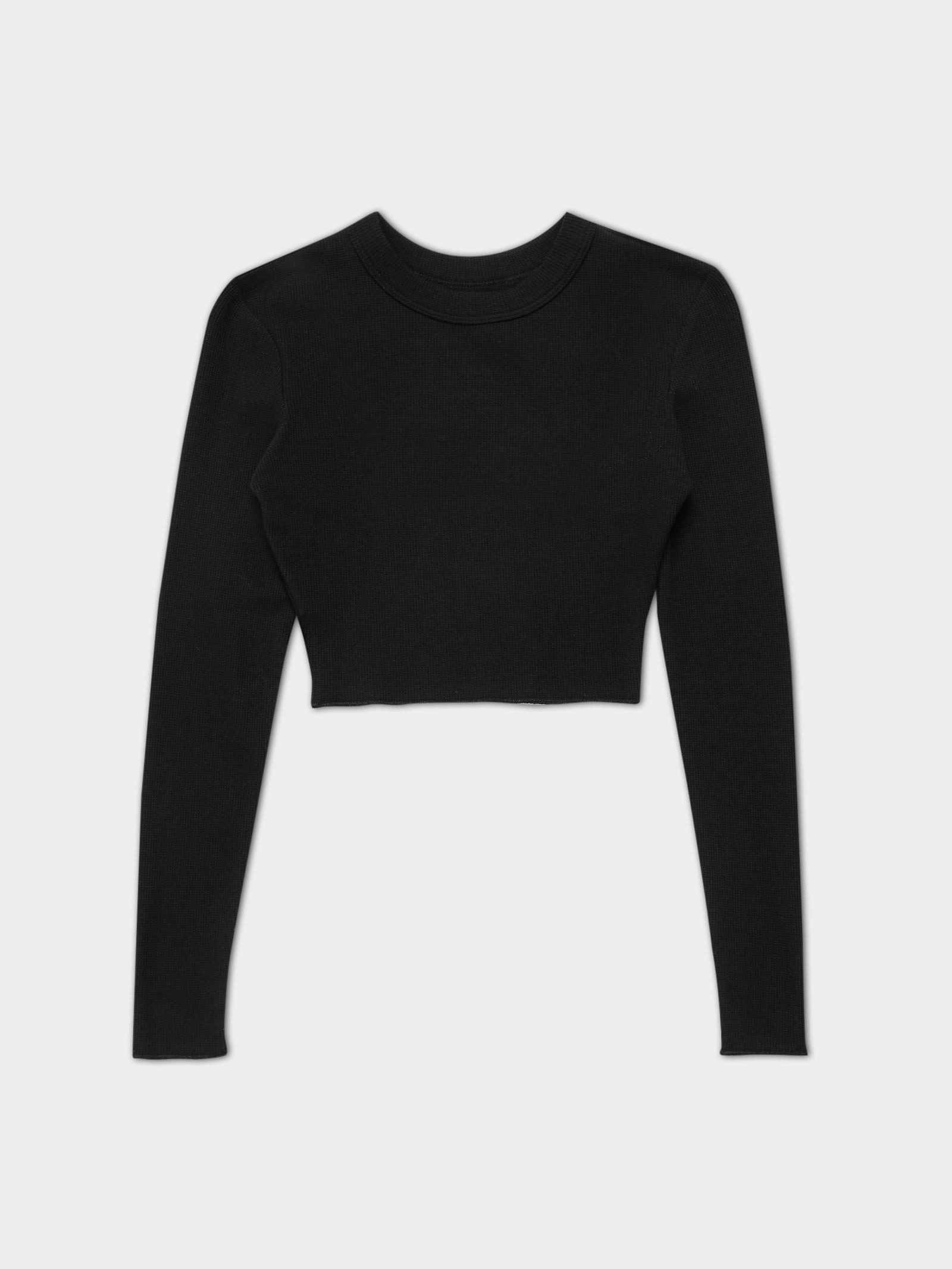 Essentials Long Sleeve Waffle Top in Black - Glue Store