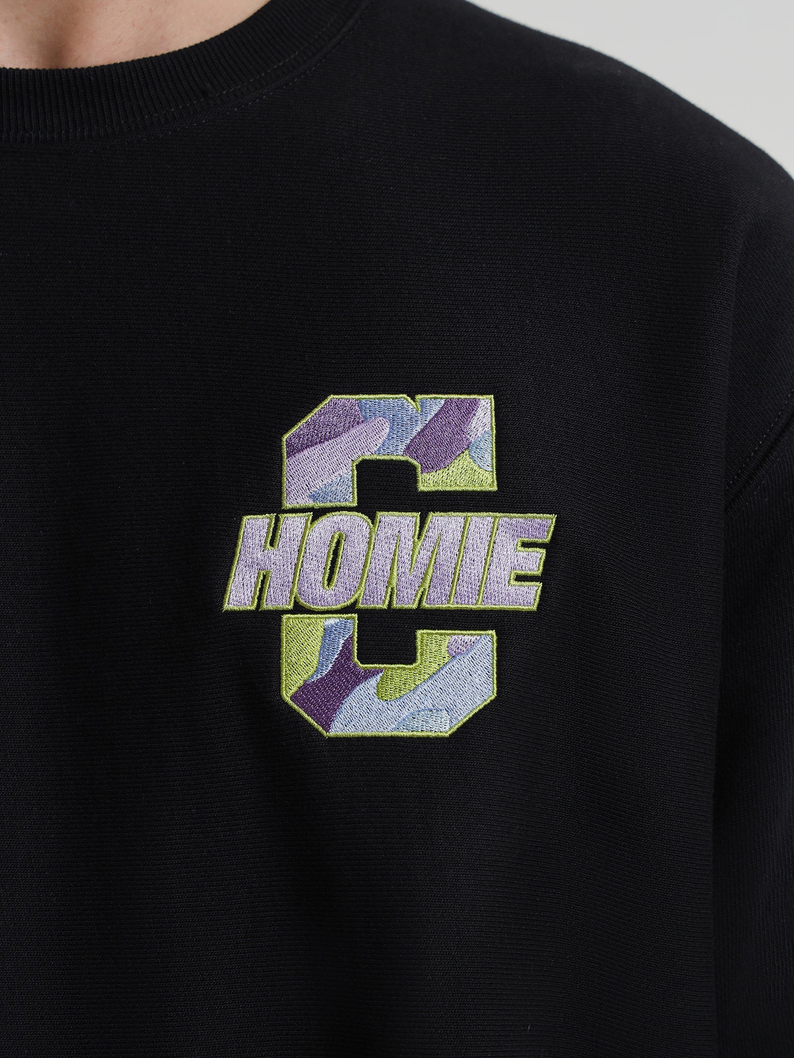 Reverse Weave HoMie Camo Crew in Black