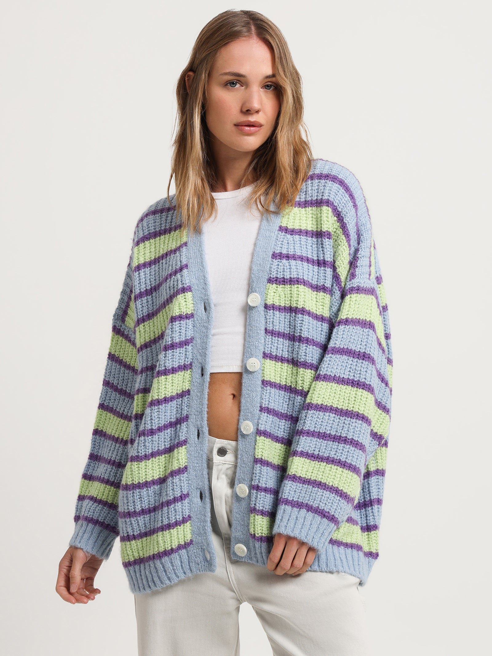 Stussy Stripe Cardigan in Pistachio Pistachio | Glue Store