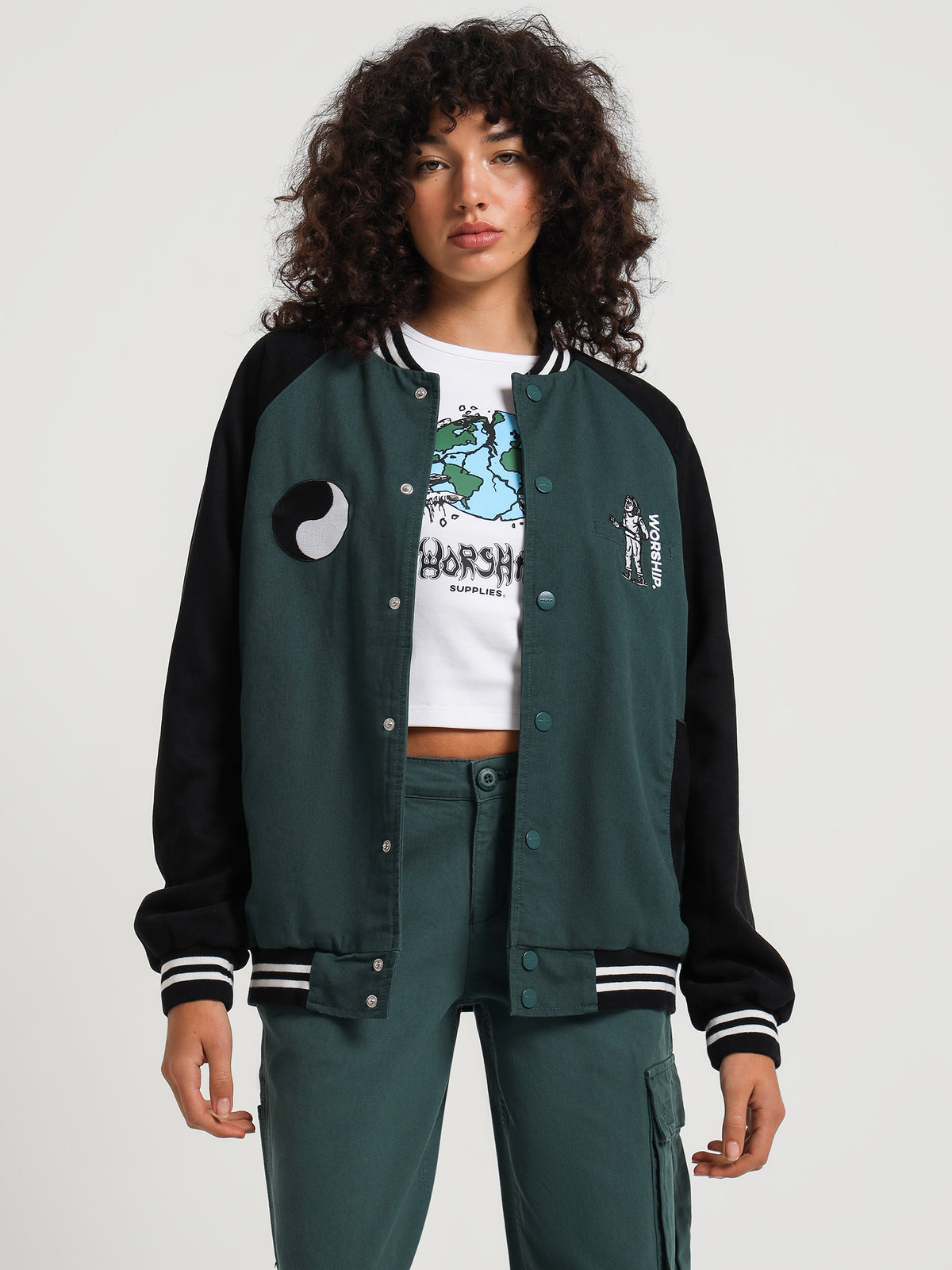 Worship Breakdown Varsity Jacket in Dark Teal | Dark Teal