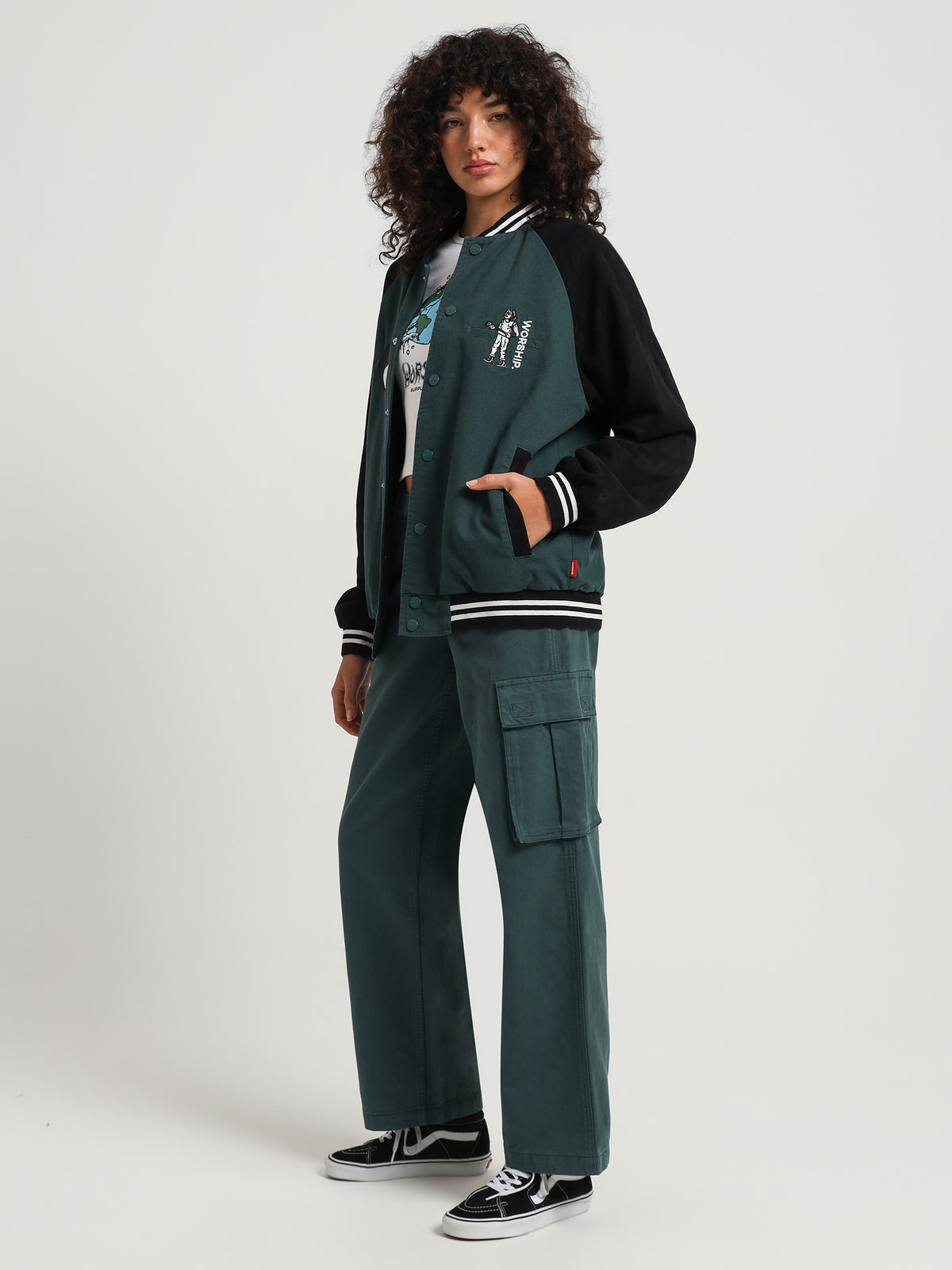 Worship Breakdown Varsity Jacket in Dark Teal | Dark Teal