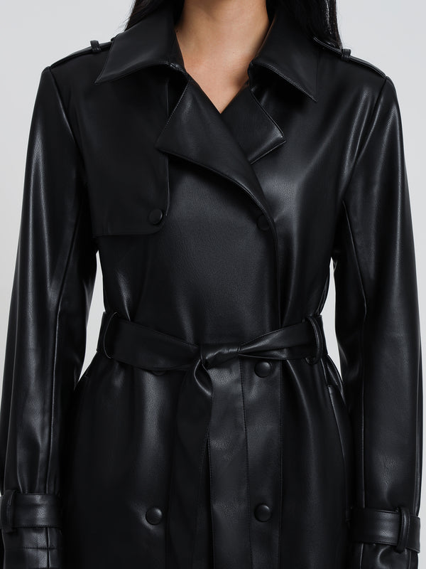 Mse Hye Faux Leather Trench in Black Black | Glue Store