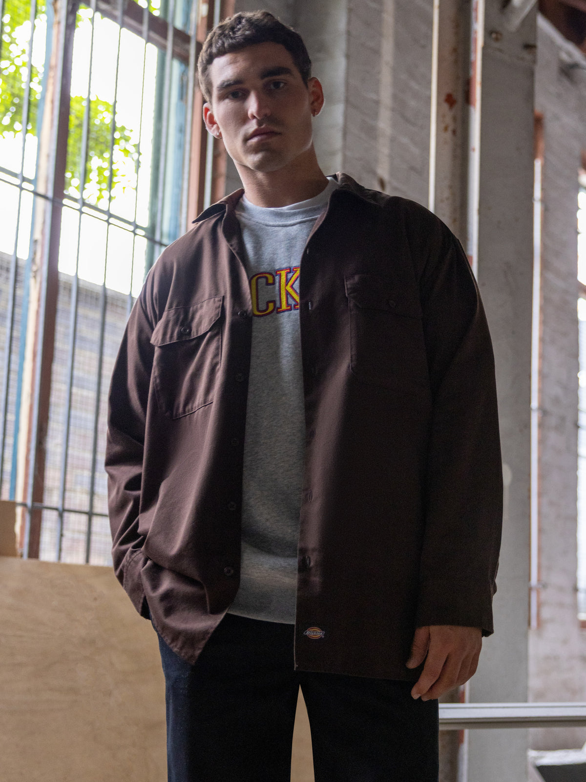 Dickies 574 Long Sleeve Shirt in Brown | Brown