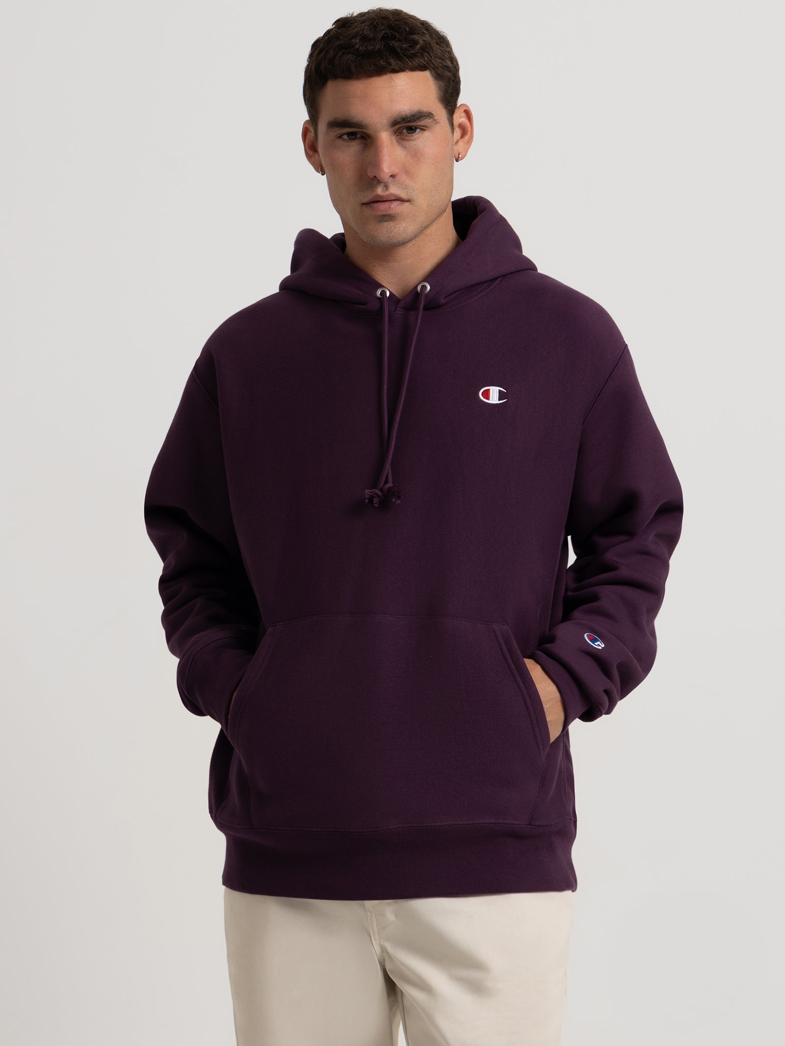 Reverse Weave Hoodie in Dark Purple