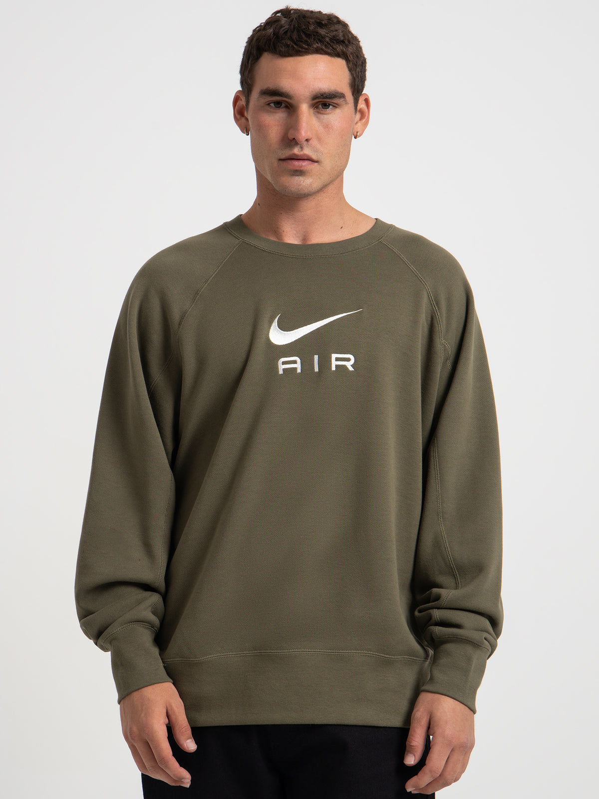 Nike Sportswear Nike Air Fleece Terry Crew Sweater in Medium Olive | Olive