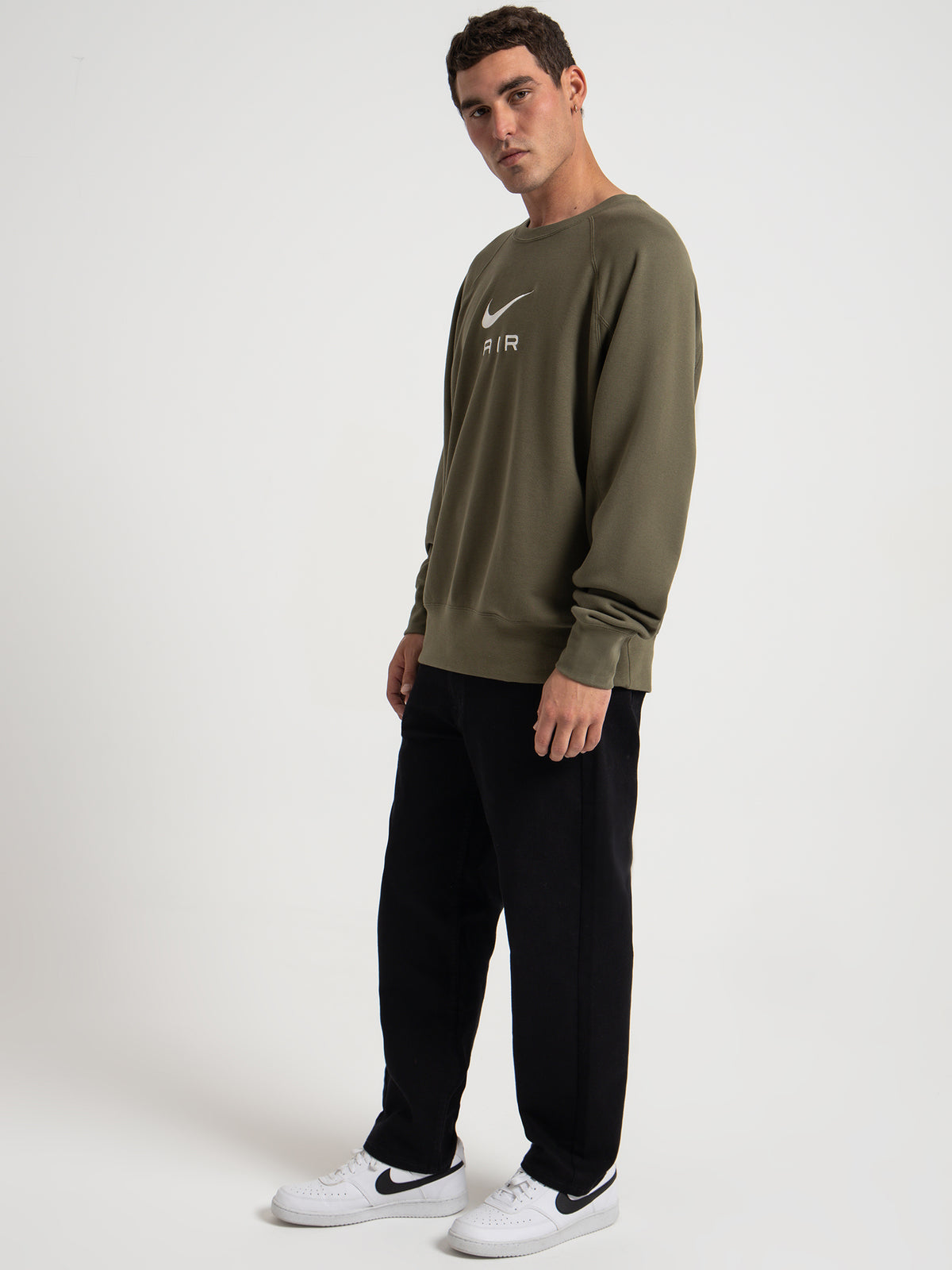 Nike Sportswear Nike Air Fleece Terry Crew Sweater in Medium Olive | Olive