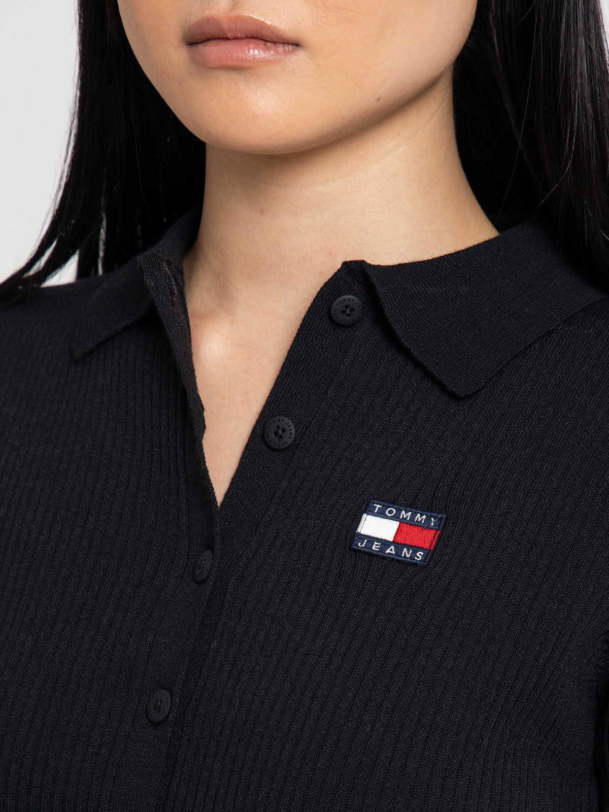 Tommy Hilfiger Button Through T-Shirt in Black | Black