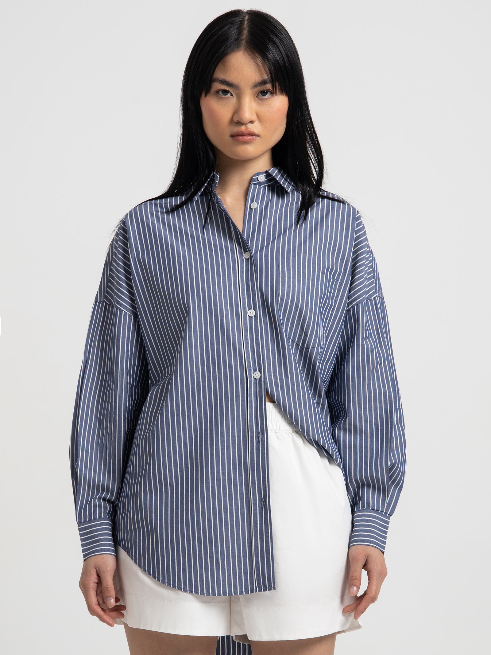 Lmnd Chiara Shirt in Navy & White Stripe Navy/white | Glue Store