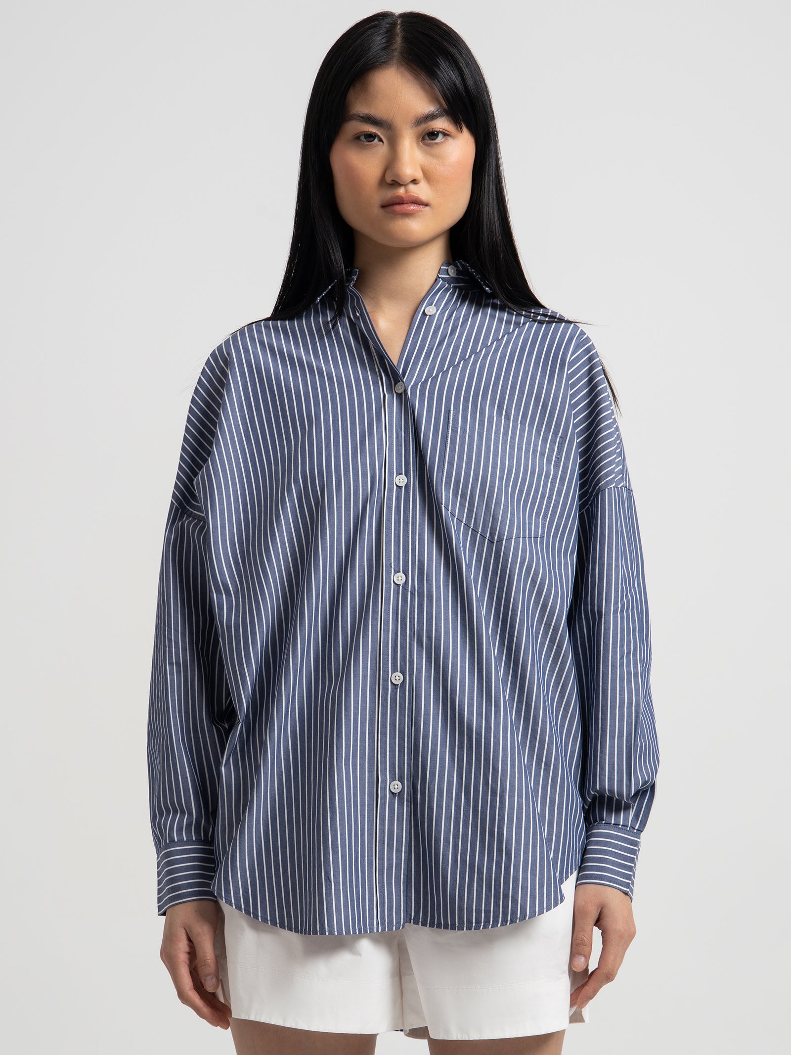 Lmnd Chiara Shirt in Navy & White Stripe Navy/white | Glue Store