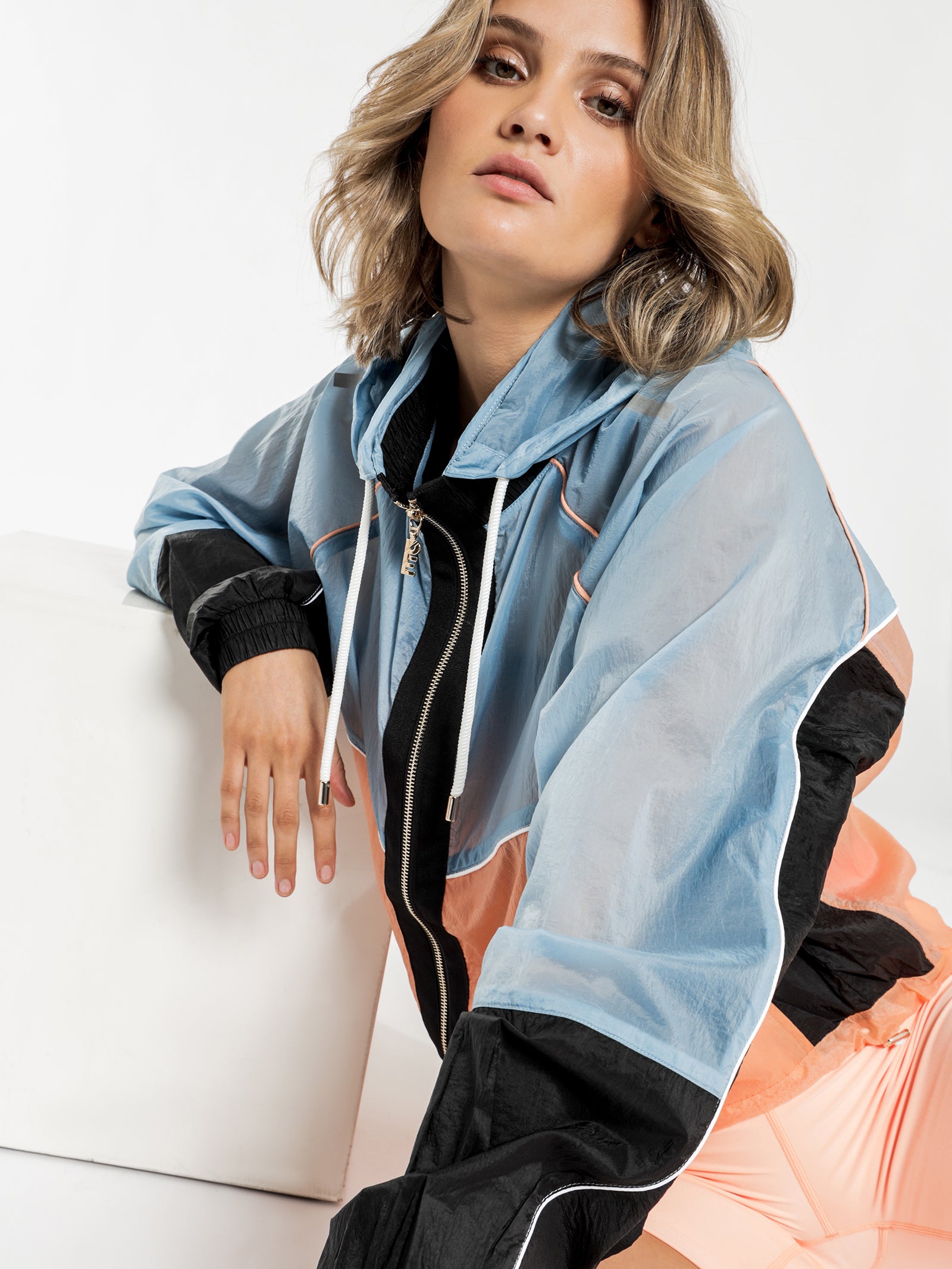 Aerial Drop Jacket in Light Blue & Peach