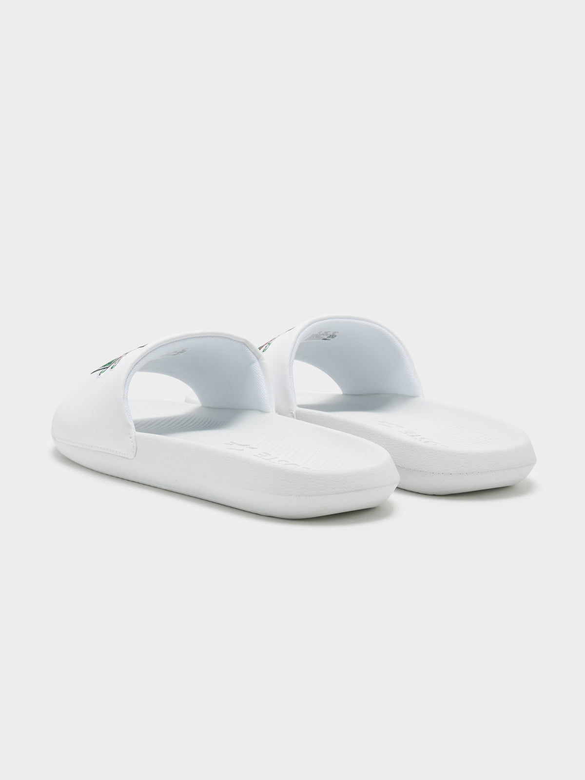 Lacoste Mens Croco Slides 222 in White & Green | White/Green