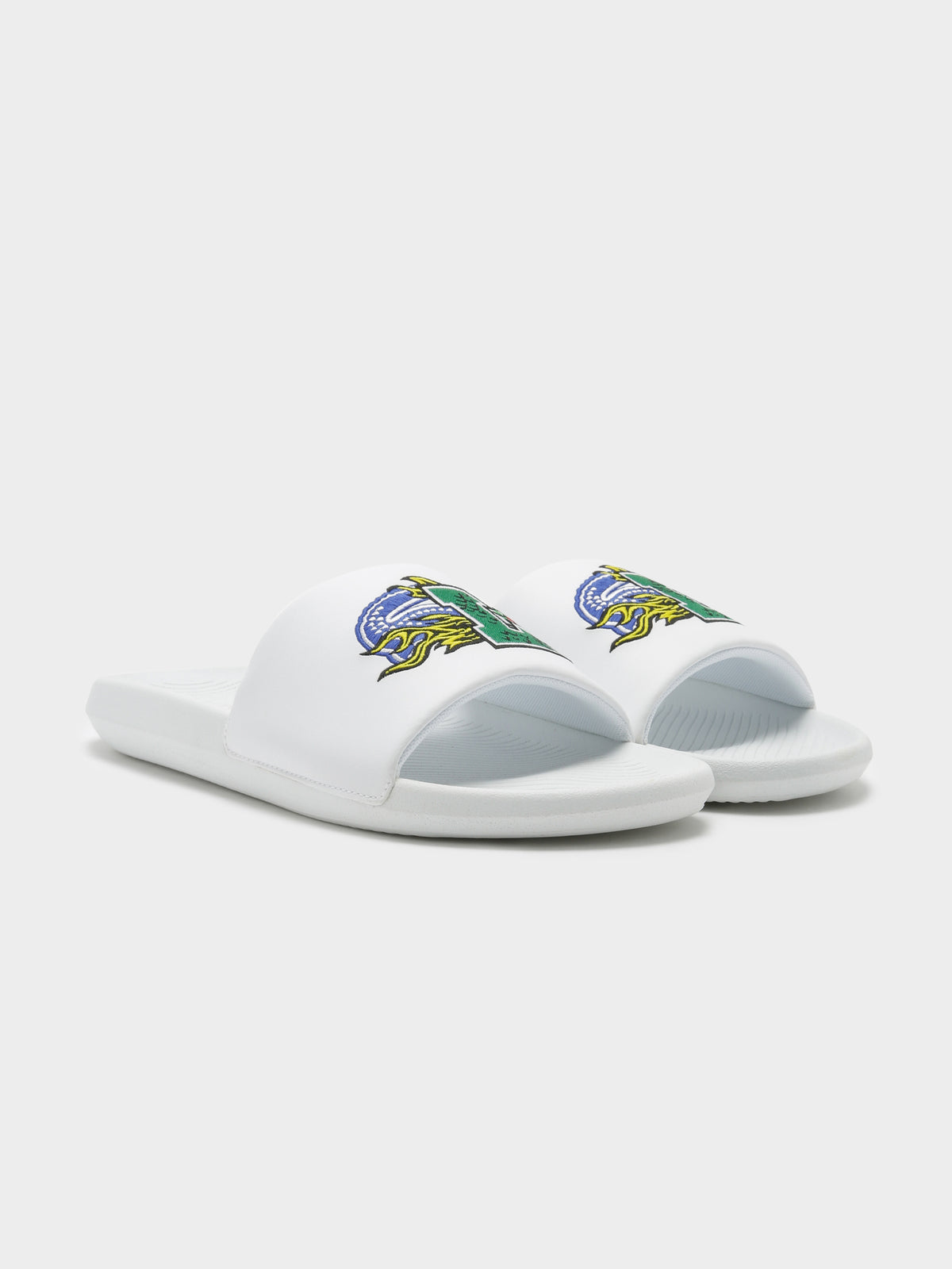 Lacoste Mens Croco Slides 222 in White & Green | White/Green