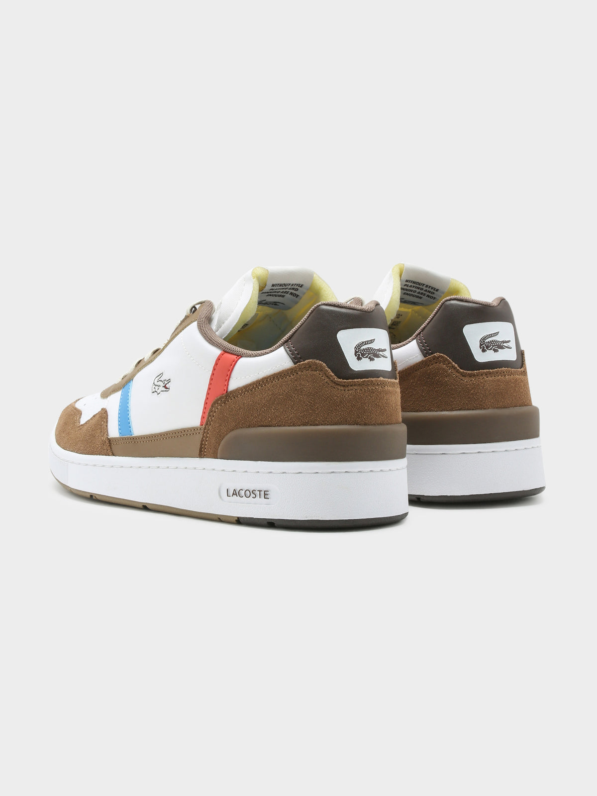 Lacoste Mens T-Clip 123 Sneakers in Brown & White | Brown/Whit