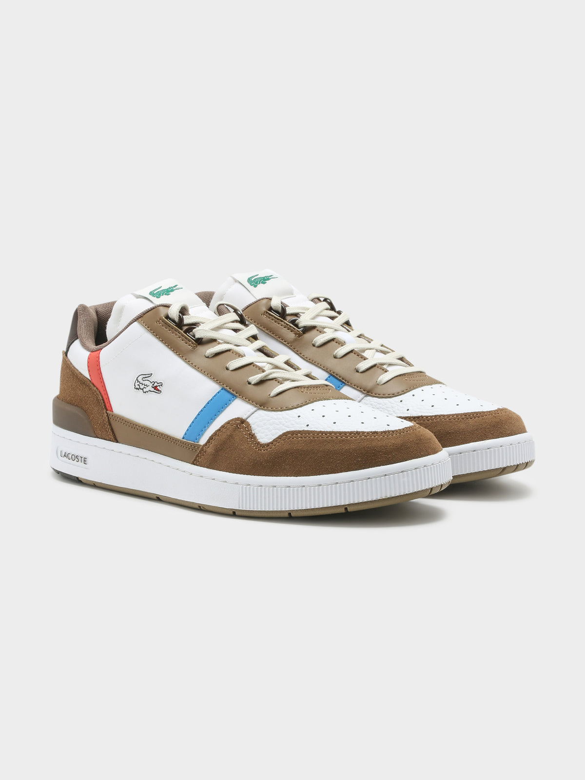 Lacoste Mens T-Clip 123 Sneakers in Brown & White | Brown/Whit