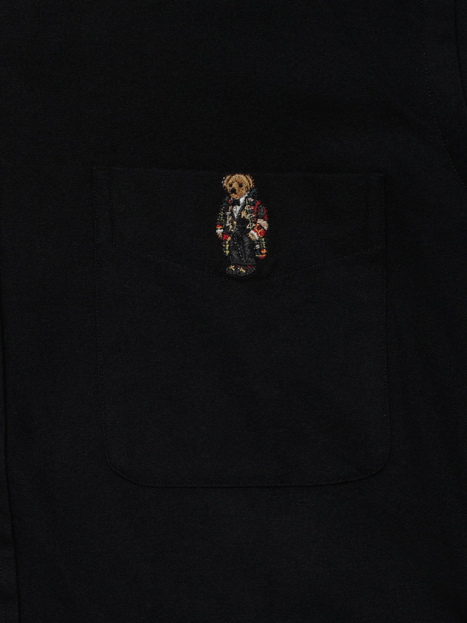 Woven Polo Bear Long Sleeve Shirt in Black