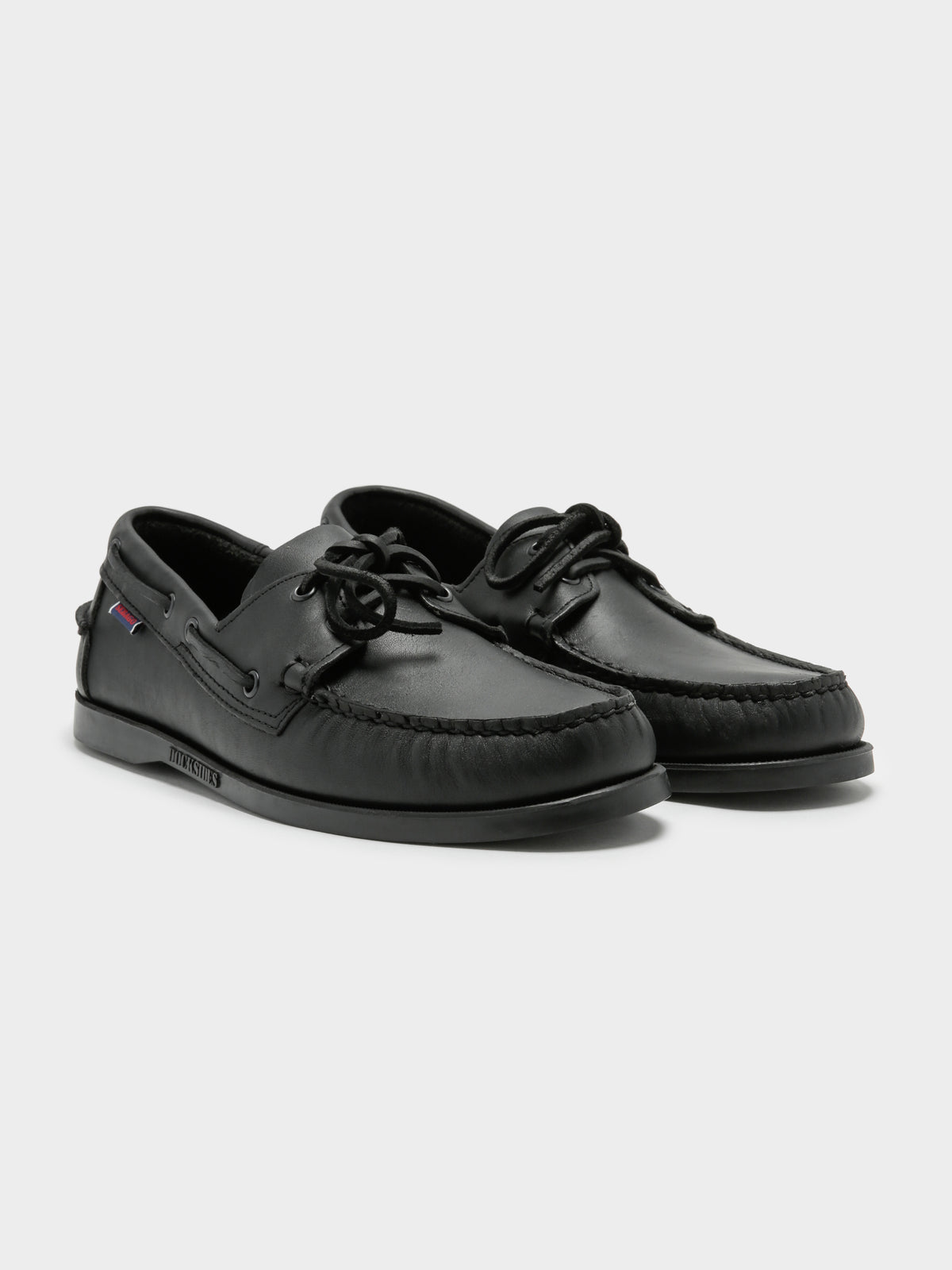 Sebago Mens Docksides Portland Leather Shoes in Black | A7O Black-White Yacht Club-Bla