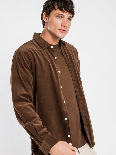 Axel Cord Long Sleeve Shirt in Mahogany